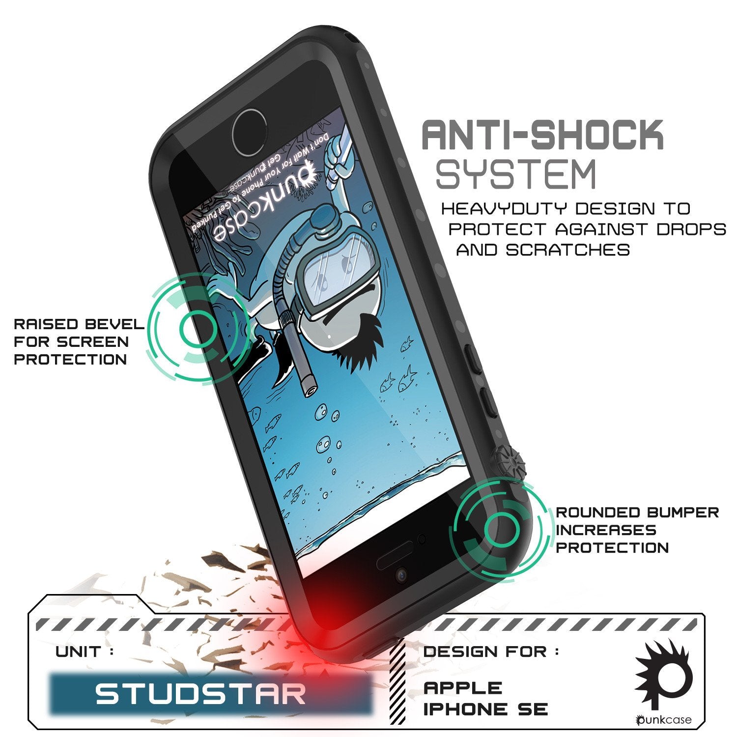 iPhone SE/5S/5 Waterproof Case, PunkCase StudStar Black, Shock/Dirt/Snow Proof | Lifetime Warranty