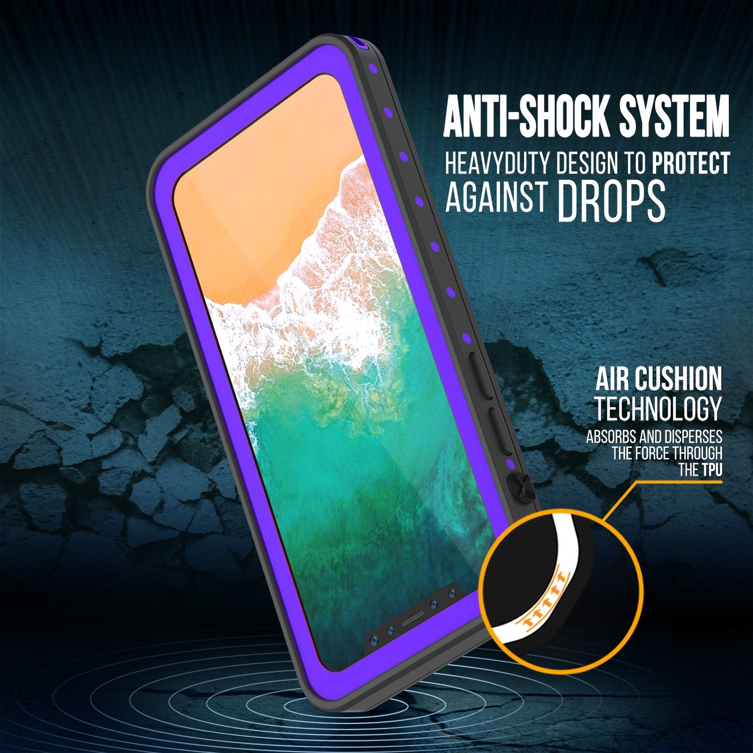 iPhone X Waterproof IP68 Case, Punkcase [Purple] [StudStar Series] [Slim Fit] [Dirtproof]
