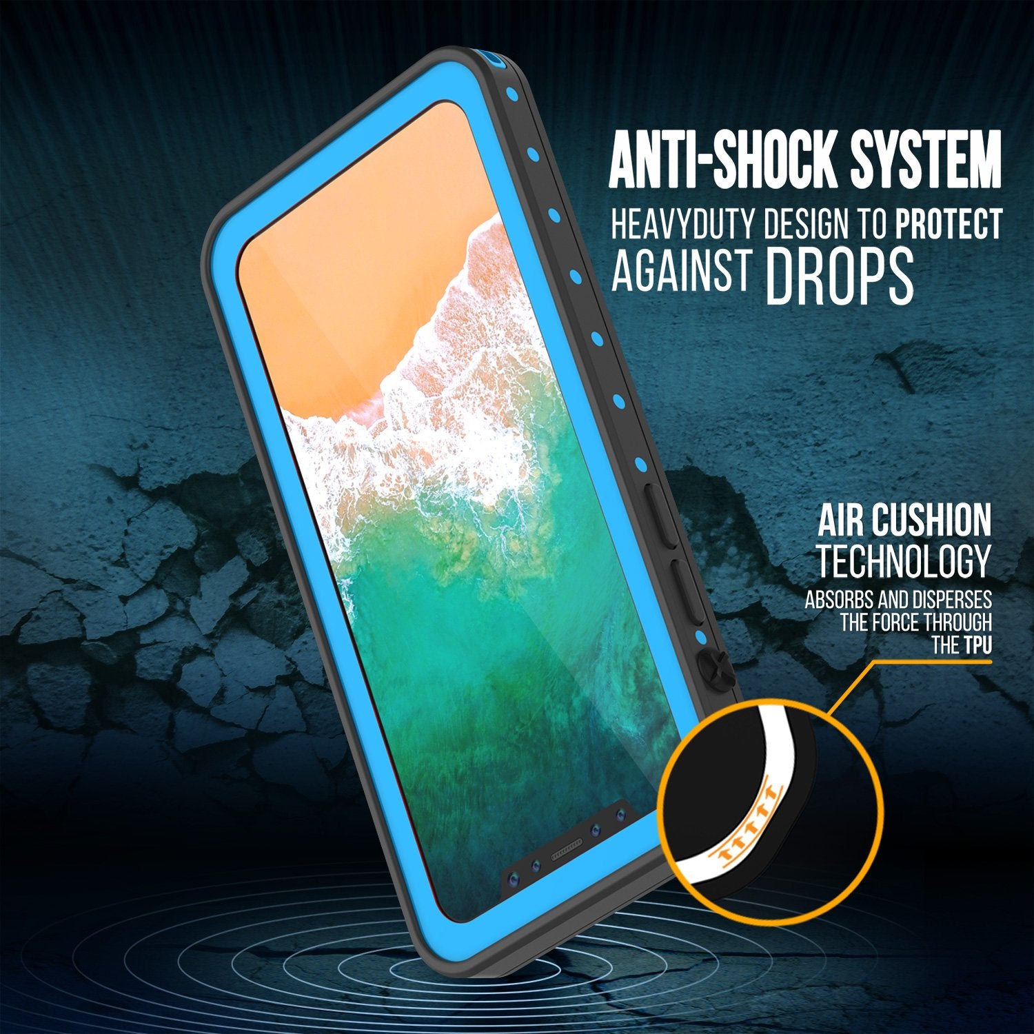 iPhone X Waterproof IP68 Case, Punkcase [Light blue] [StudStar Series] [Slim Fit] [Dirtproof]
