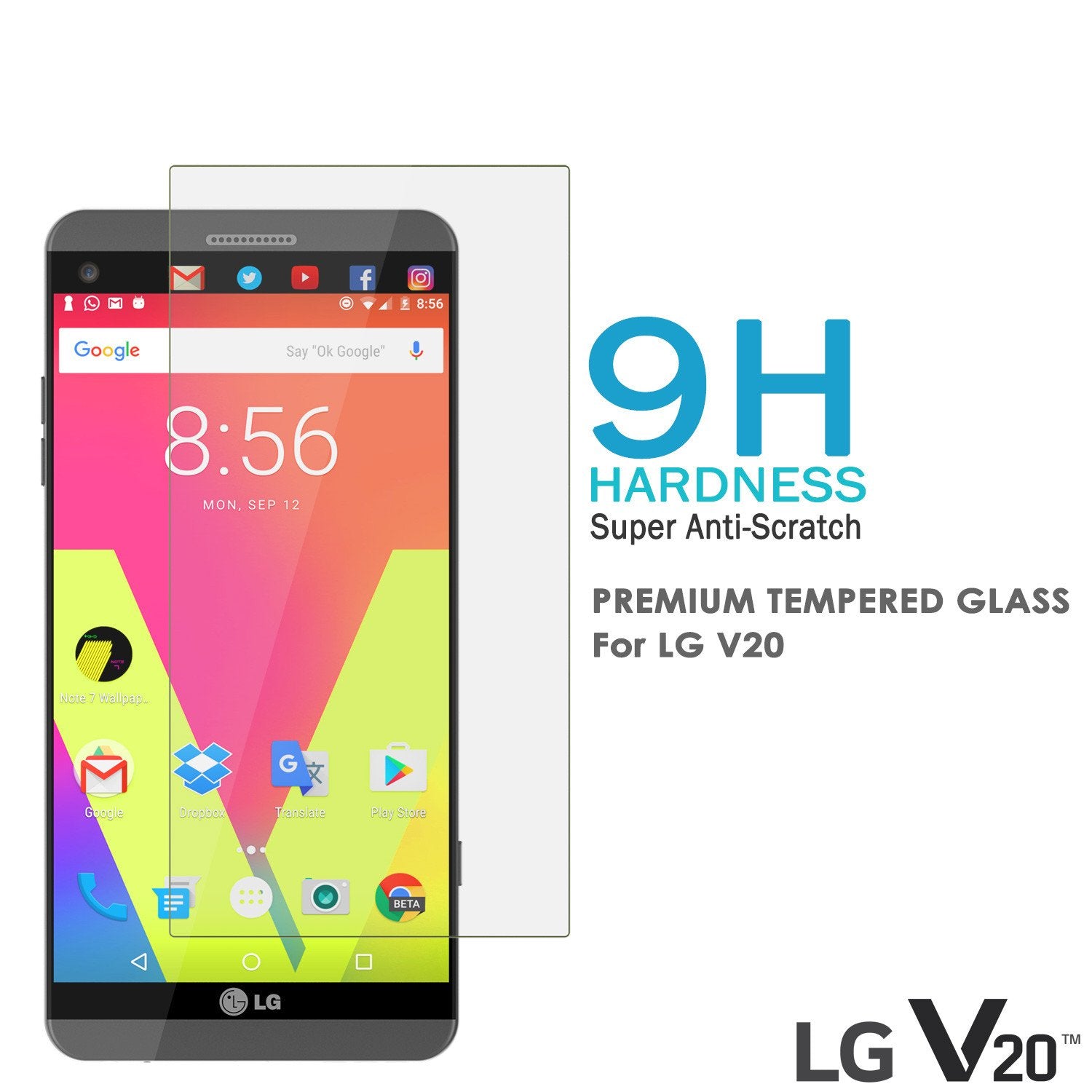 LG v20 Punkcase Glass SHIELD Tempered Glass Screen Protector 0.33mm Thick 9H Glass