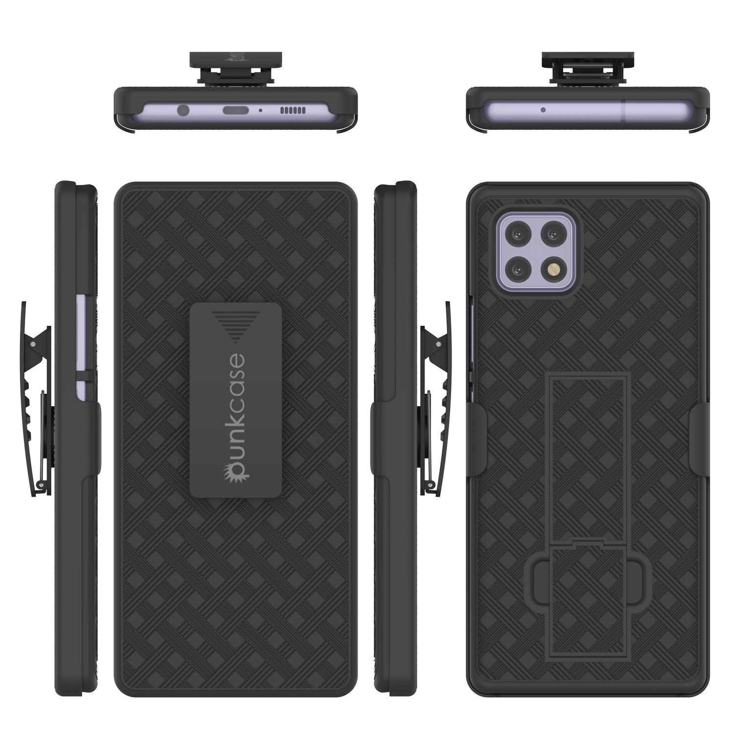 Punkcase Galaxy A22 5G Case With Screen Protector, Holster Belt Clip [Black]