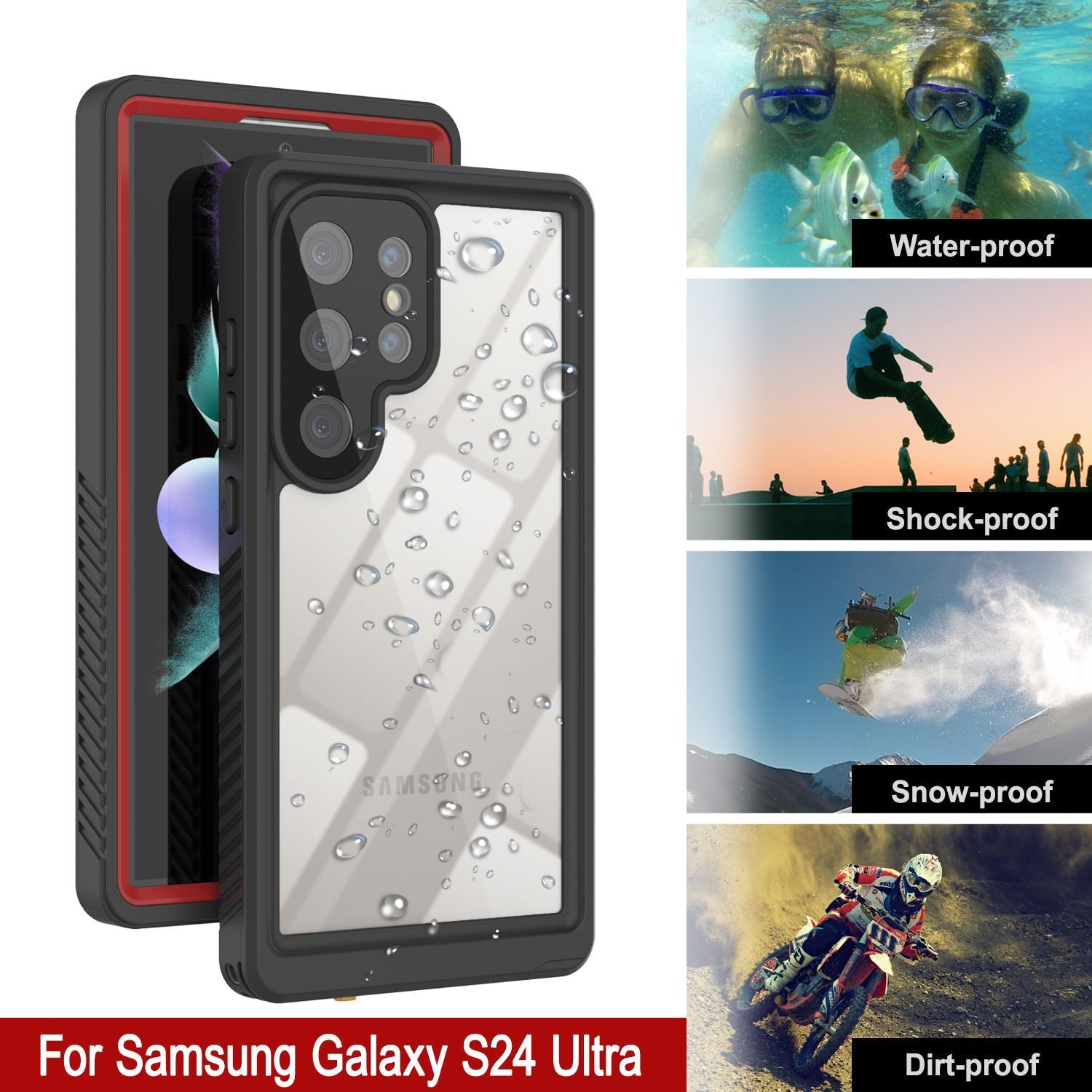 Galaxy S24 Ultra Water/ Shock/ Snowproof [Extreme Series] Slim Screen Protector Case [Red]