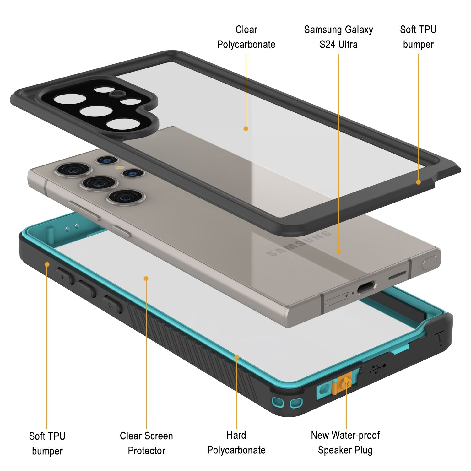 Galaxy S24 Ultra Water/ Shock/ Snowproof [Extreme Series]  Screen Protector Case [Teal]