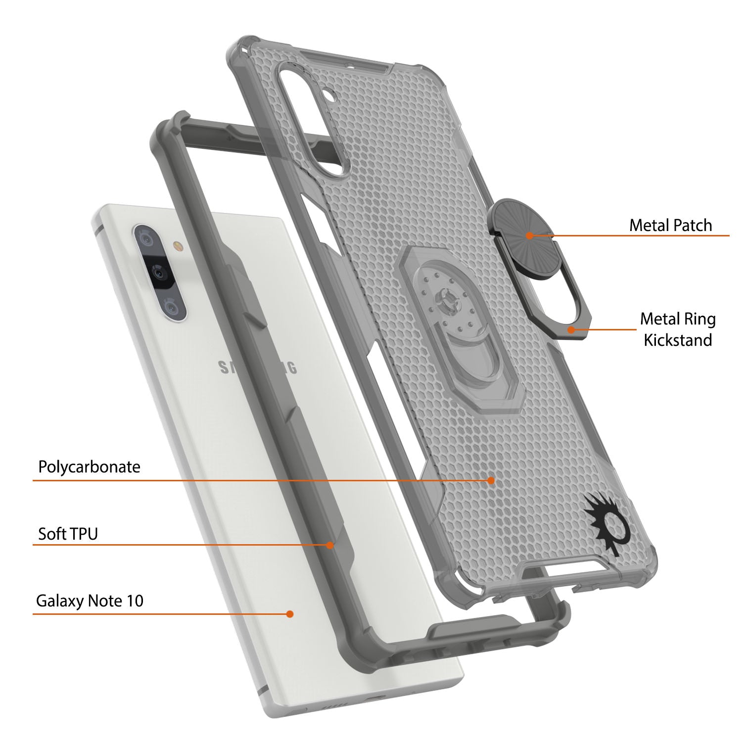 Punkcase Galaxy Note 10 Case [Magnetix 2.0 Series] Clear Protective TPU Cover W/Kickstand [Grey]