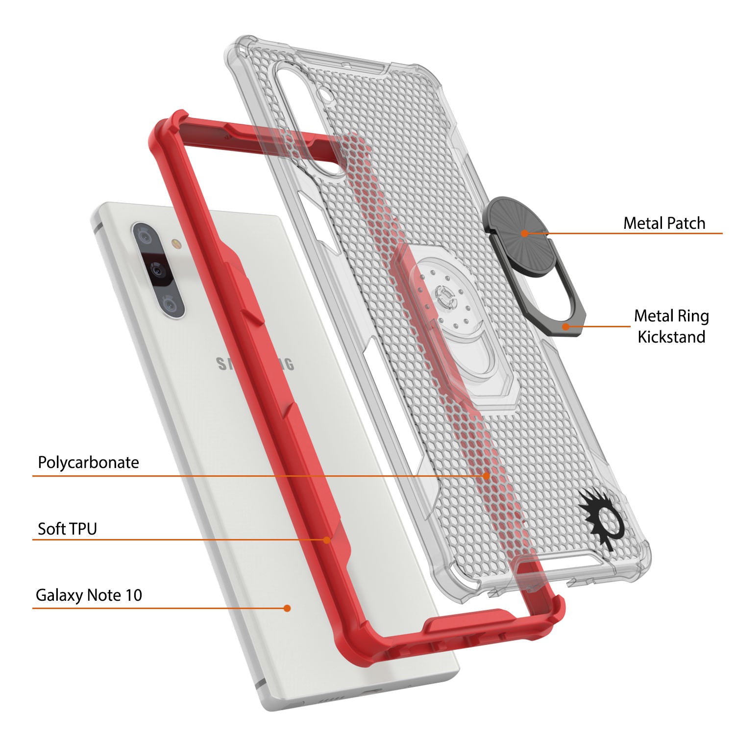 Punkcase Galaxy Note 10 Case [Magnetix 2.0 Series] Clear Protective TPU Cover W/Kickstand [Red]