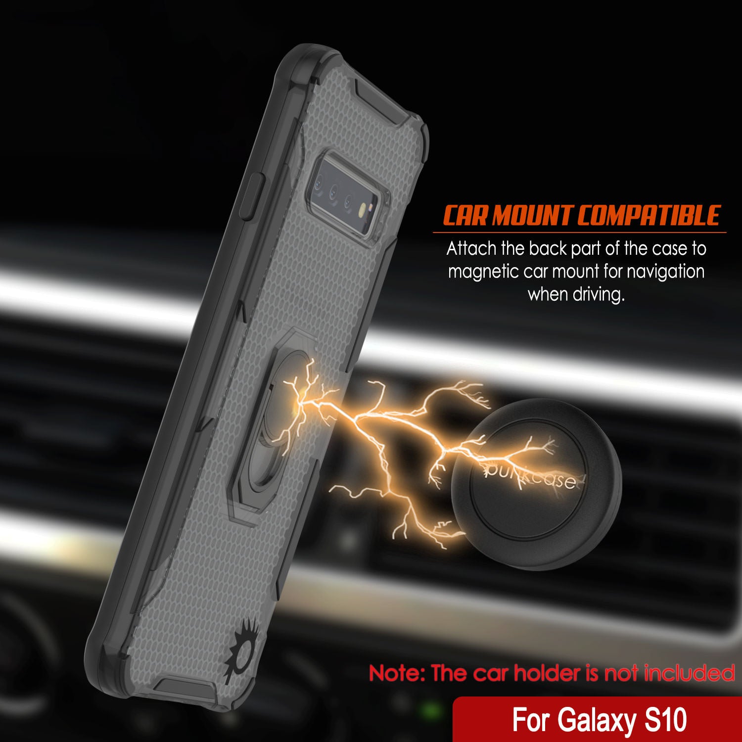 Punkcase Galaxy S10 Case [Magnetix 2.0 Series] Clear Protective TPU Cover W/Kickstand [Black]