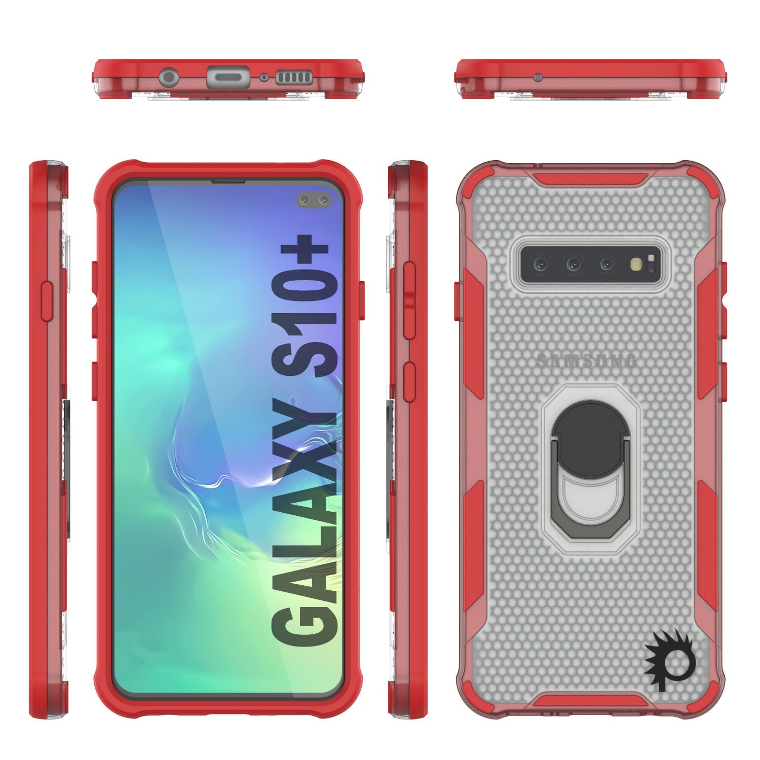 Punkcase Galaxy S10 Plus Case [Magnetix 2.0 Series] Clear Protective TPU Cover W/Kickstand [Red]