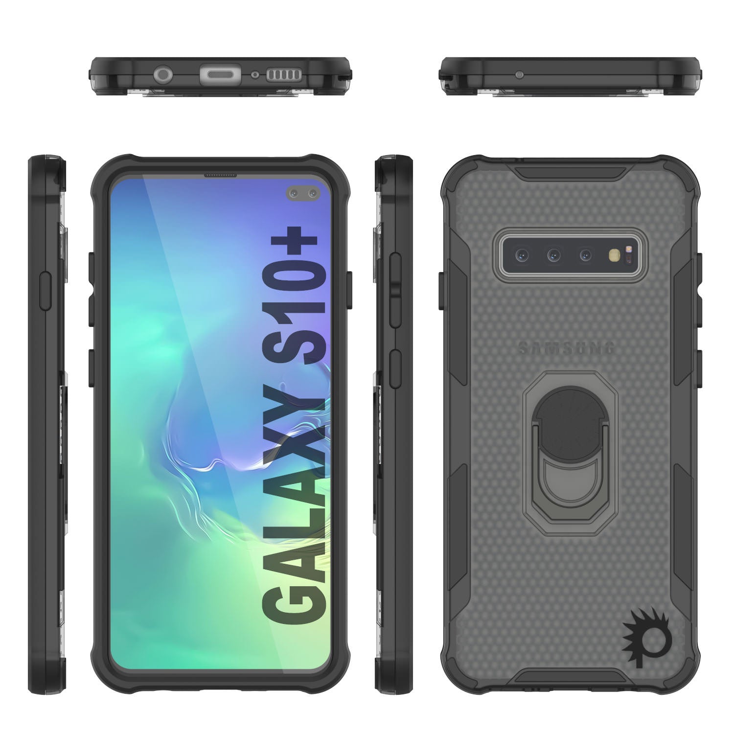 Punkcase Galaxy S10 Plus Case [Magnetix 2.0 Series] Clear Protective TPU Cover W/Kickstand [Black]