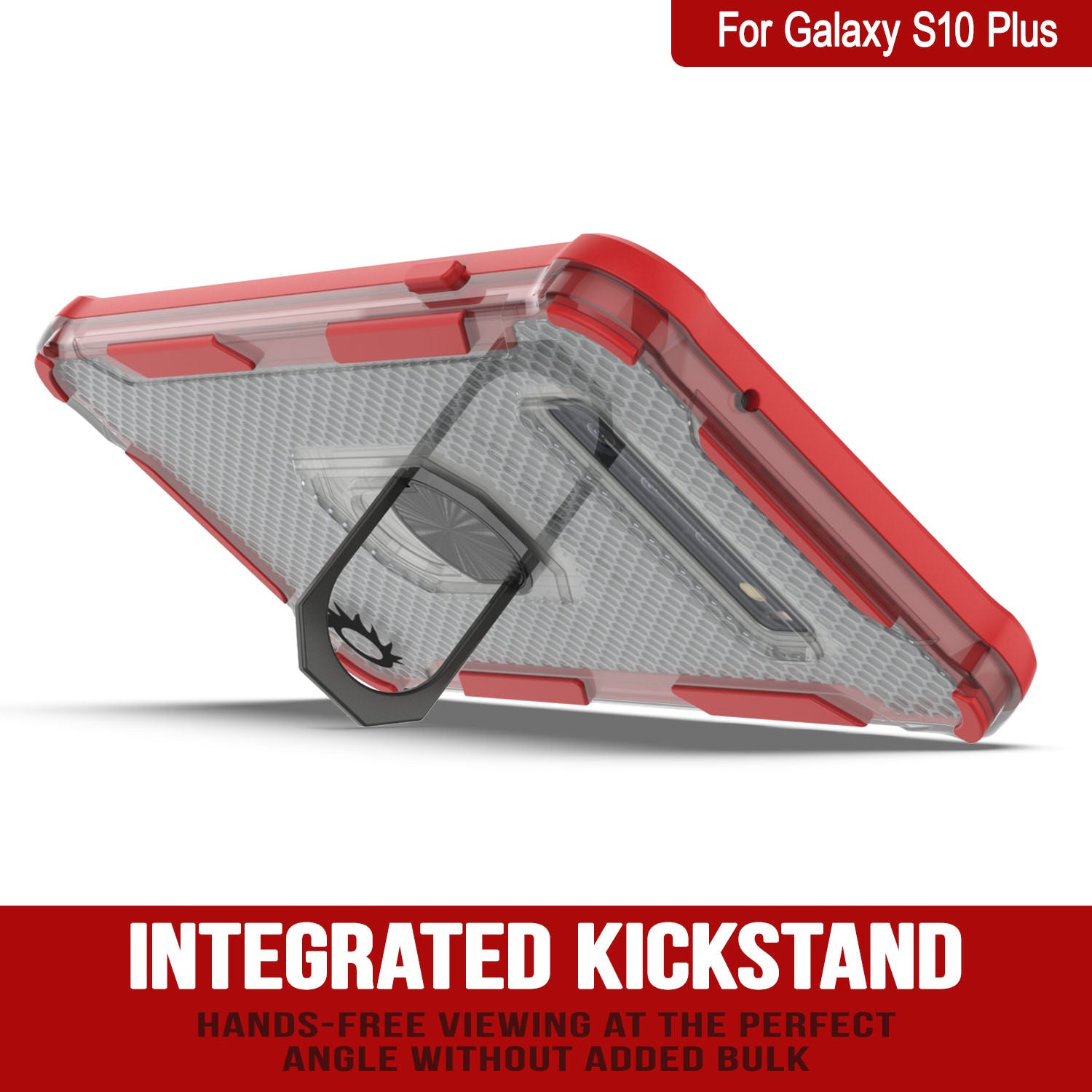 Punkcase Galaxy S10 Plus Case [Magnetix 2.0 Series] Clear Protective TPU Cover W/Kickstand [Red]