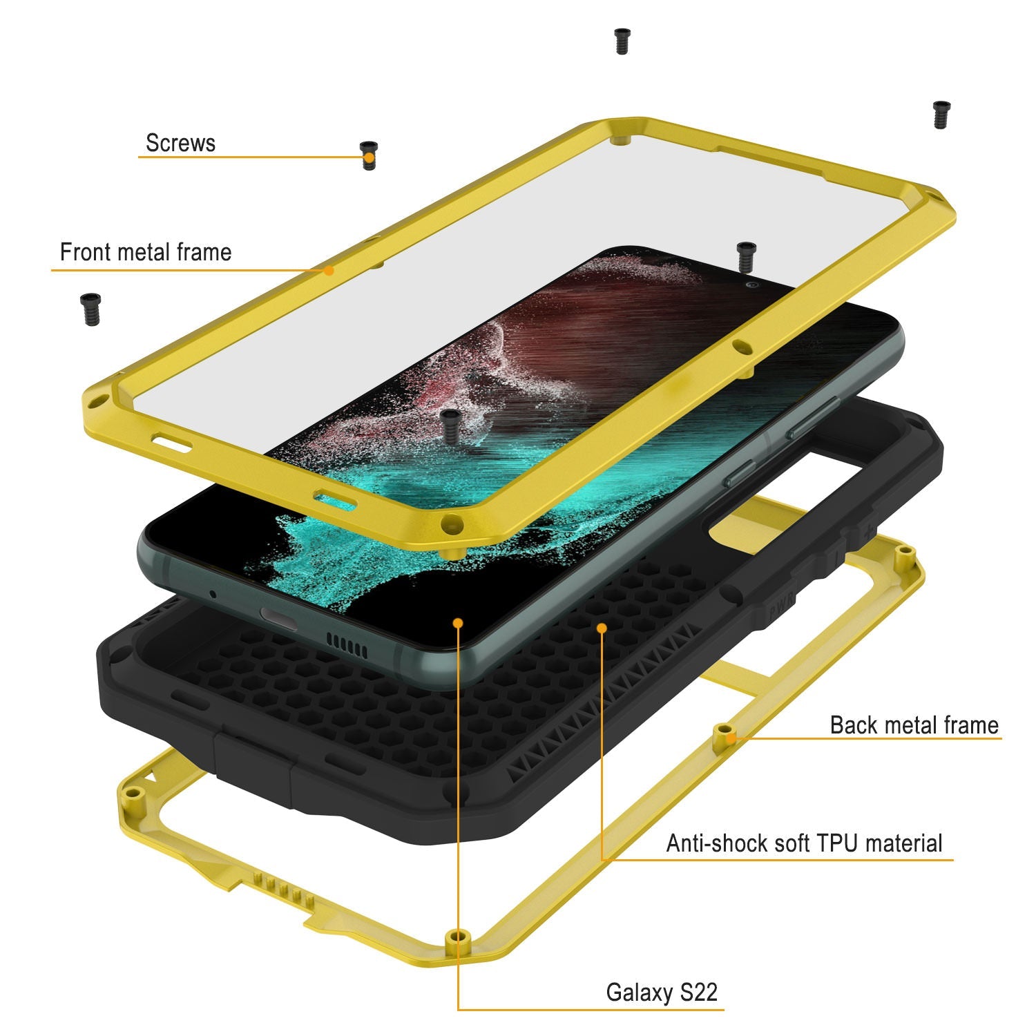 Galaxy S22 Metal Case, Heavy Duty Military Grade Rugged Armor Cover [Neon]