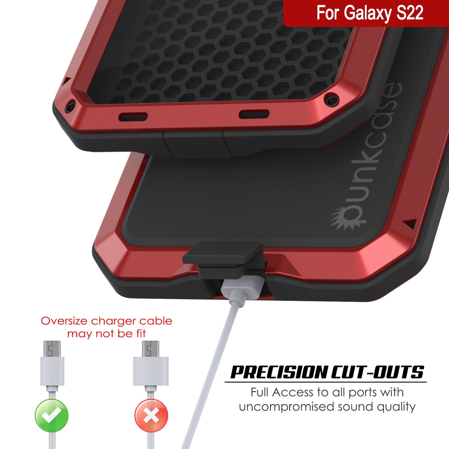 Galaxy S22 Metal Case, Heavy Duty Military Grade Rugged Armor Cover [Red]