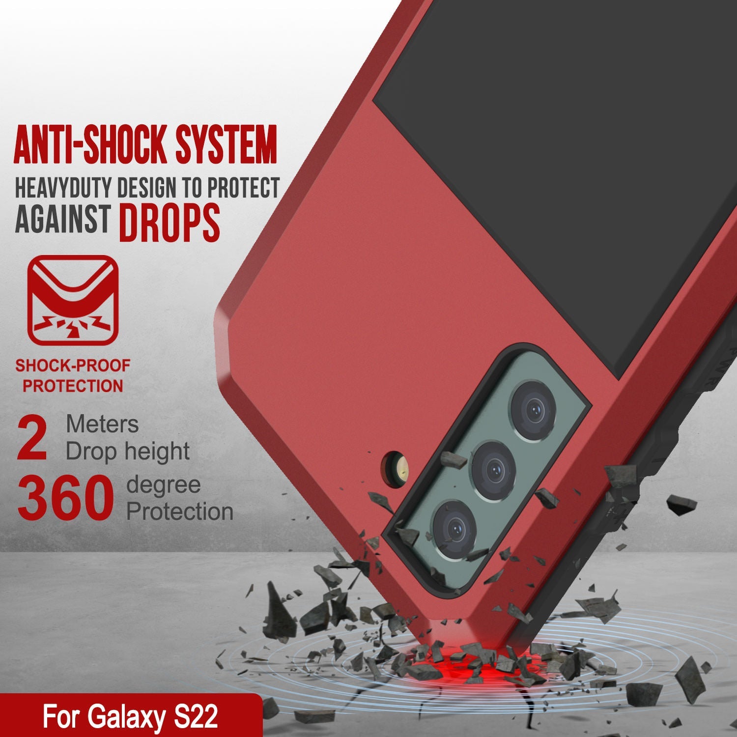 Galaxy S22 Metal Case, Heavy Duty Military Grade Rugged Armor Cover [Red]