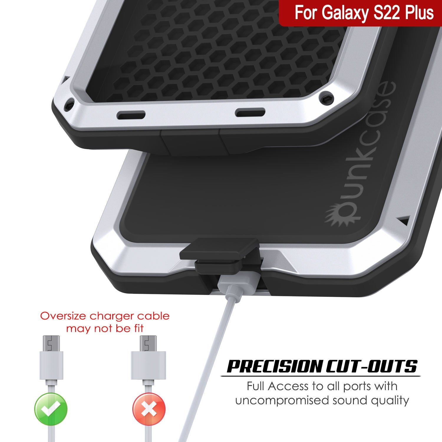 Galaxy S22+ Plus Metal Case, Heavy Duty Military Grade Rugged Armor Cover [White]
