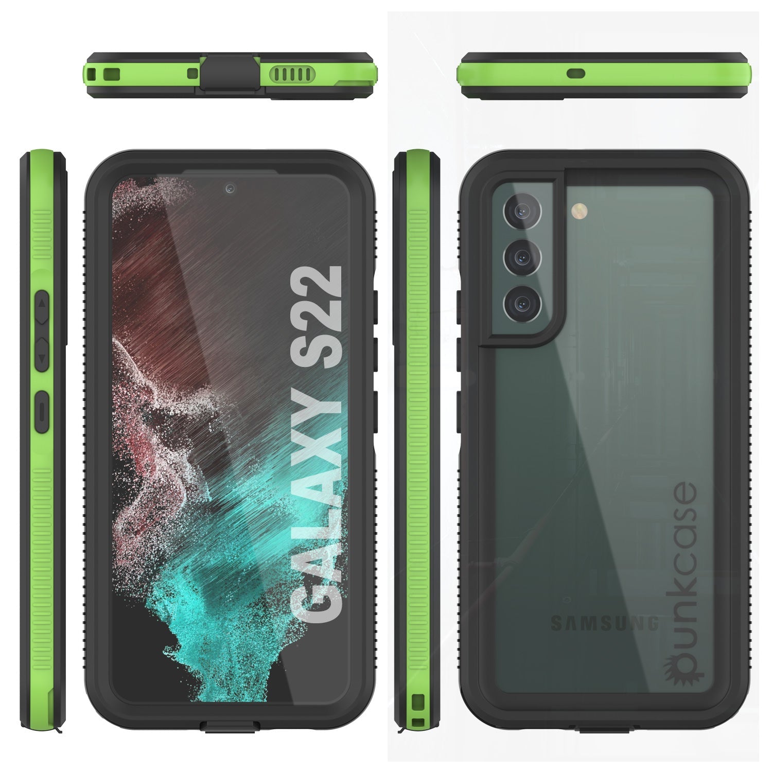 Galaxy S22 Waterproof Case PunkCase Ultimato Light Green Thin 6.6ft Underwater IP68 ShockProof [Green]