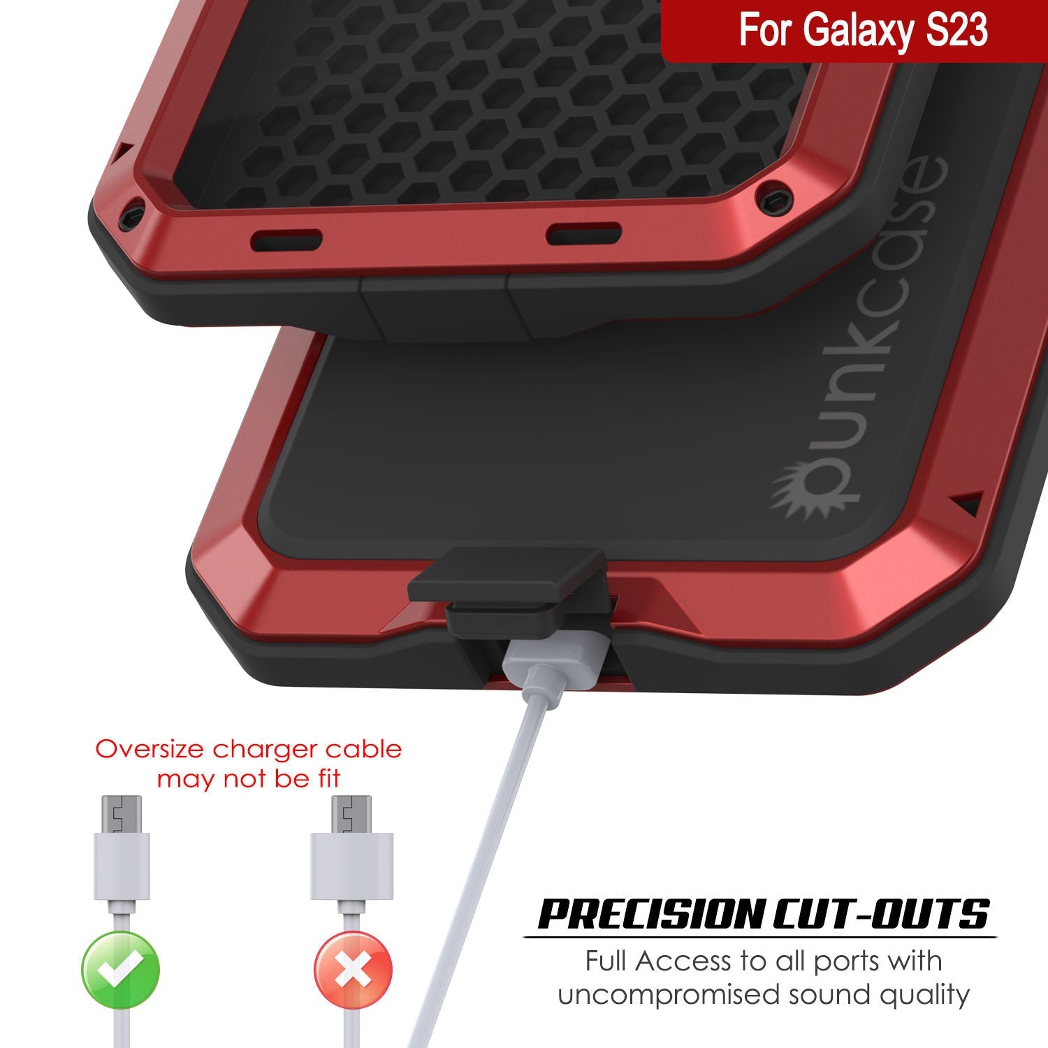 Galaxy S23 Metal Case, Heavy Duty Military Grade Armor Cover [shock proof] Full Body Hard [Red]