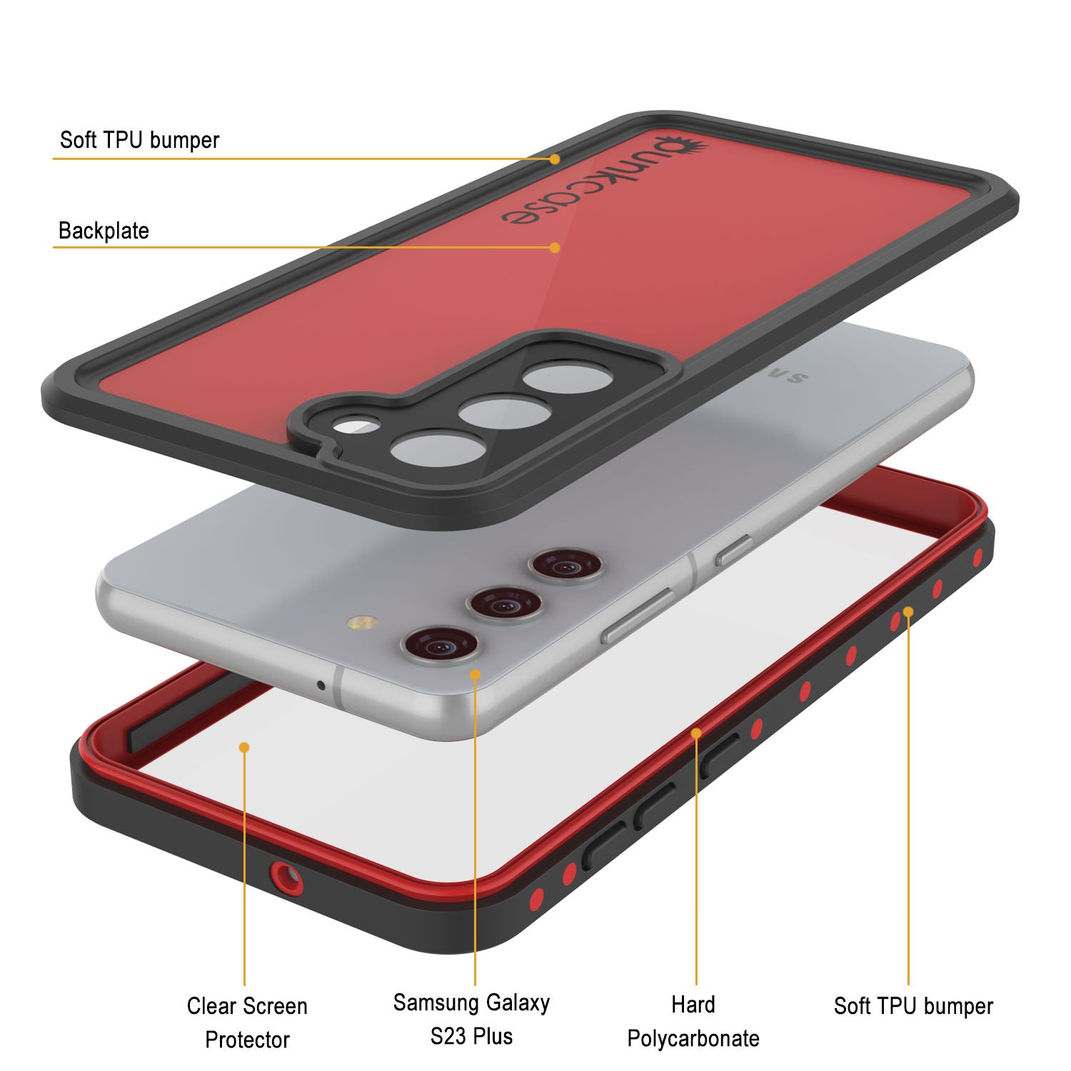 Galaxy S23+ Plus Waterproof Case PunkCase StudStar Red Thin 6.6ft Underwater IP68 Shock/Snow Proof