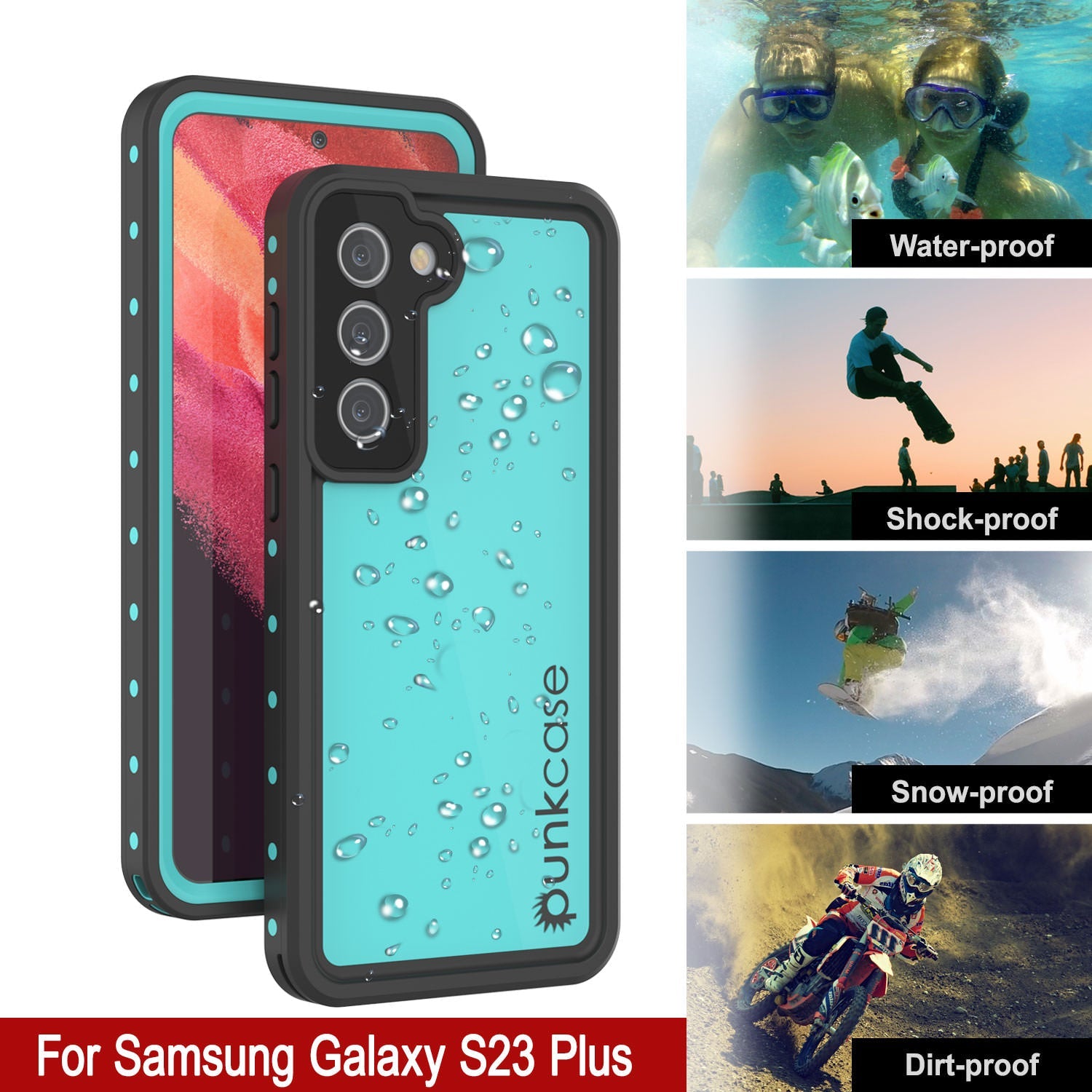 Galaxy S23+ Plus Waterproof Case PunkCase StudStar Teal Thin 6.6ft Underwater IP68 Shock/Snow Proof