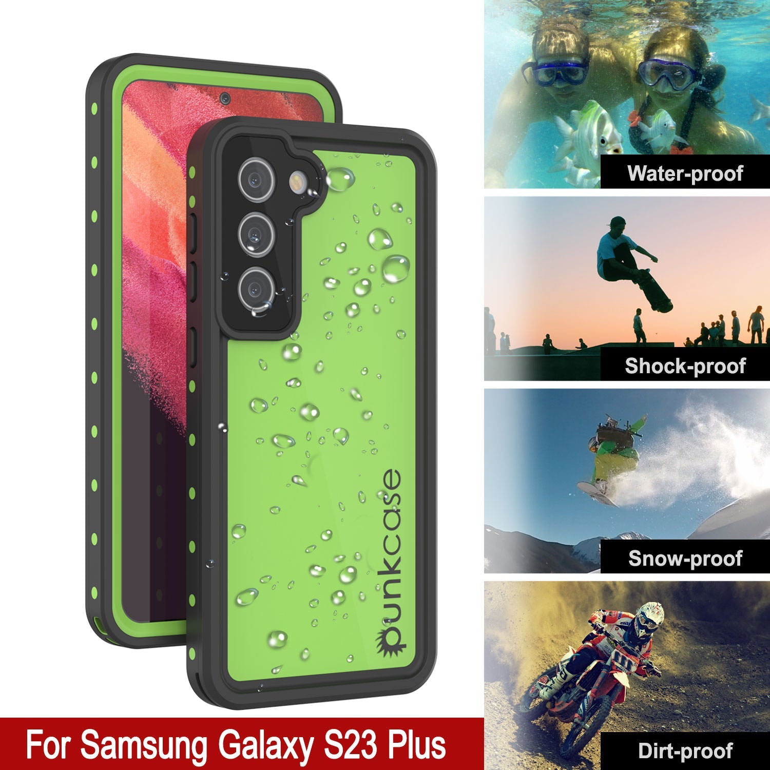 Galaxy S23+ Plus Waterproof Case PunkCase StudStar Light Green Thin 6.6ft Underwater IP68 ShockProof