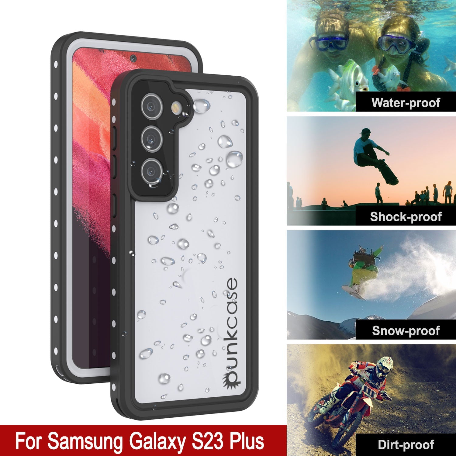 Galaxy S23+ Plus Waterproof Case, Punkcase StudStar White Thin 6.6ft Underwater IP68 Shock/Snow Proof