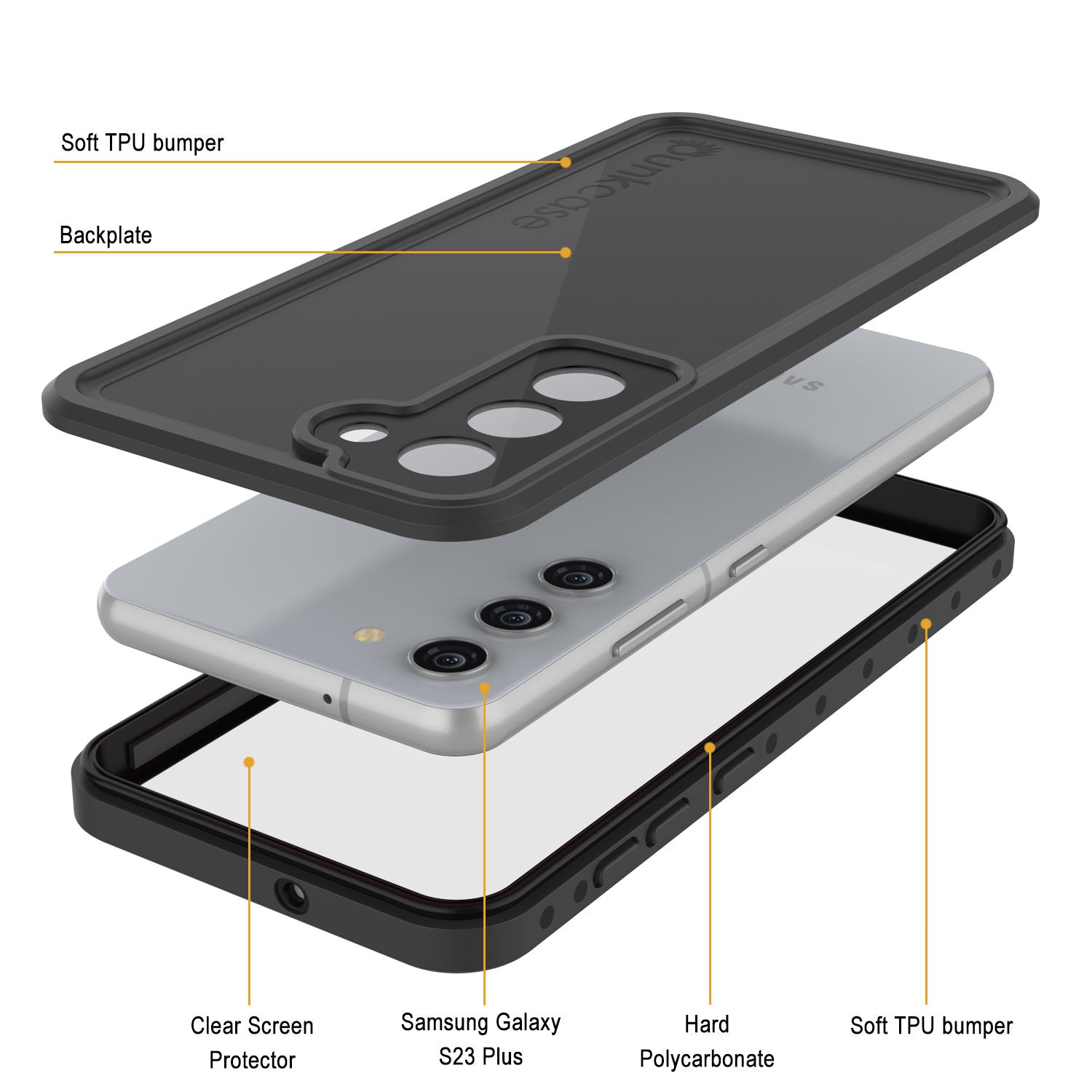 Galaxy S23+ Plus Waterproof Case PunkCase StudStar Black Thin 6.6ft Underwater IP68 Shock/Snow Proof