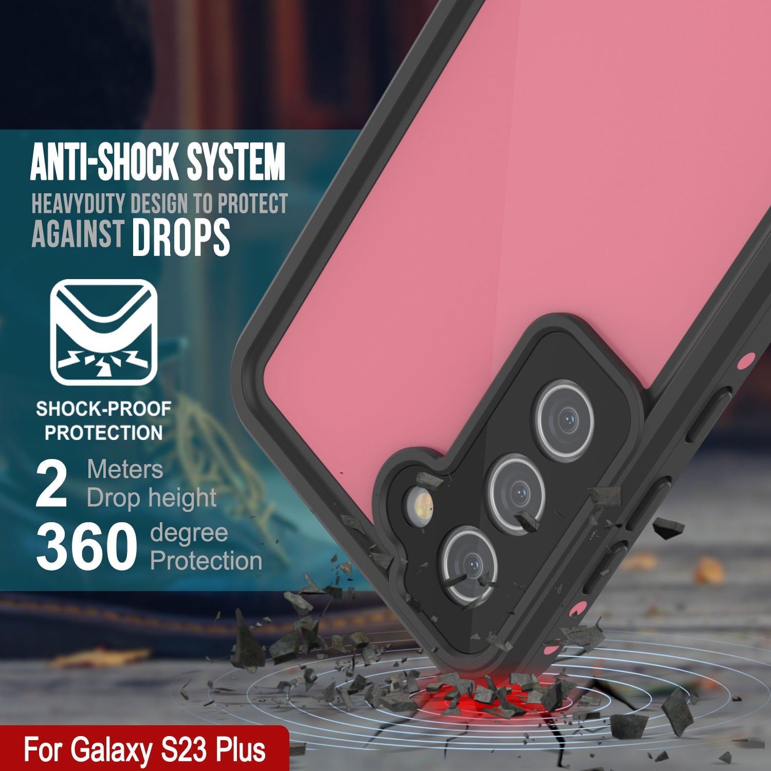 Galaxy S23+ Plus Waterproof Case PunkCase StudStar Pink Thin 6.6ft Underwater IP68 Shock/Snow Proof