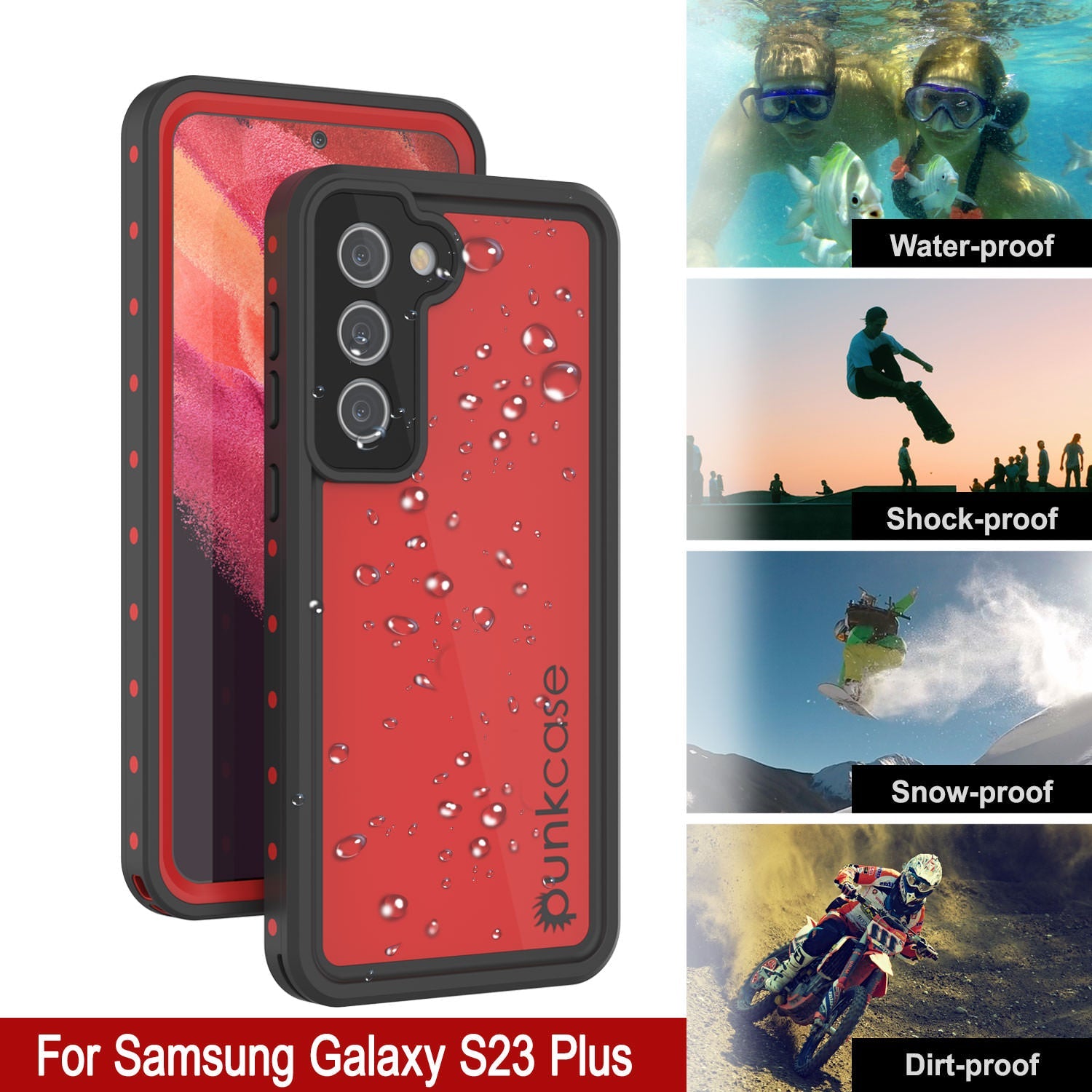 Galaxy S23+ Plus Waterproof Case PunkCase StudStar Red Thin 6.6ft Underwater IP68 Shock/Snow Proof