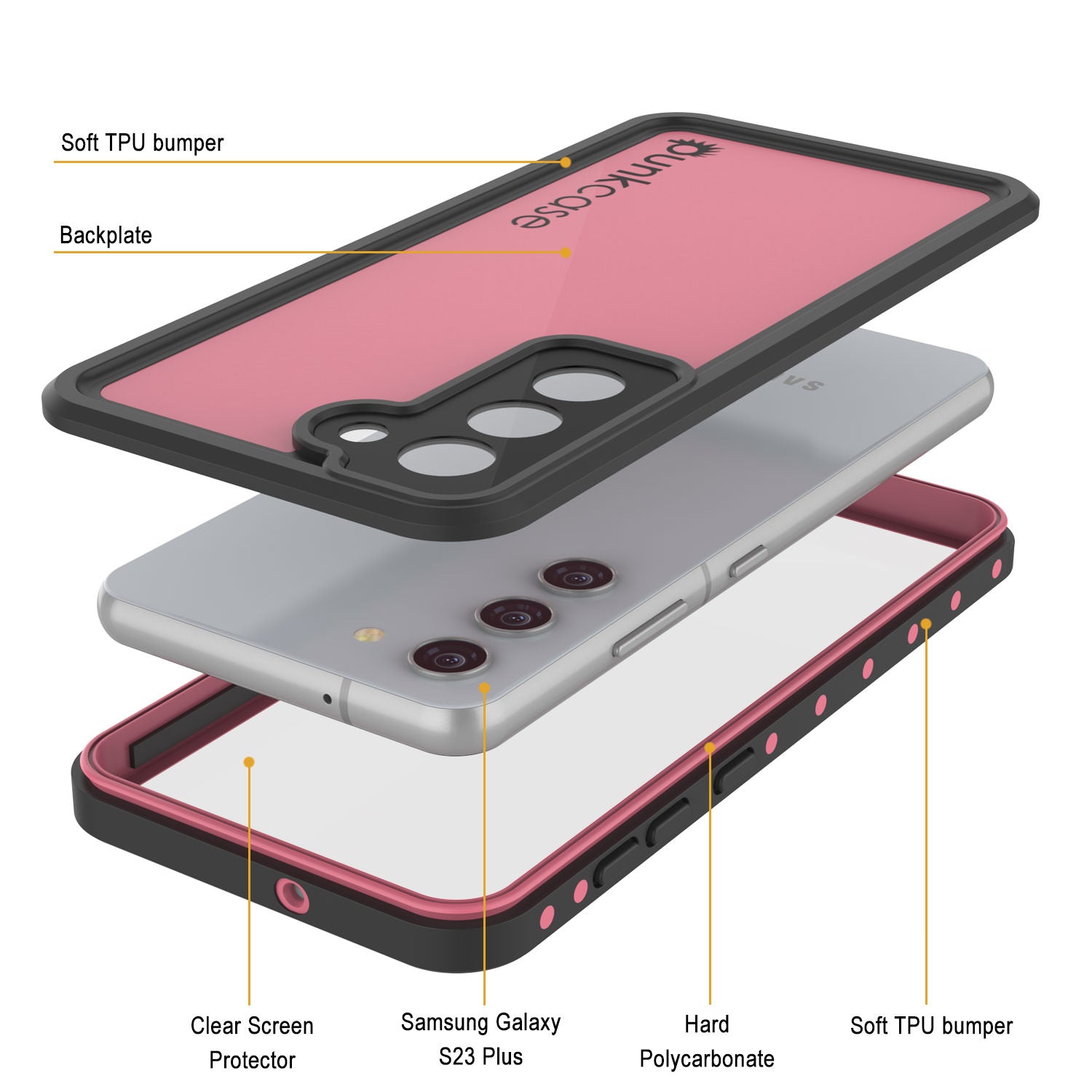 Galaxy S23+ Plus Waterproof Case PunkCase StudStar Pink Thin 6.6ft Underwater IP68 Shock/Snow Proof