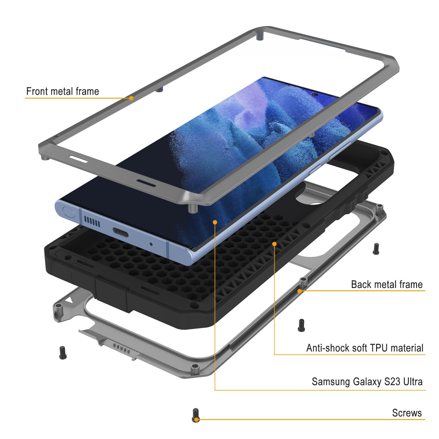 Galaxy S23 Ultra Metal Case, Heavy Duty Military Grade Armor Cover [shock proof] Full Body Hard [Silver]