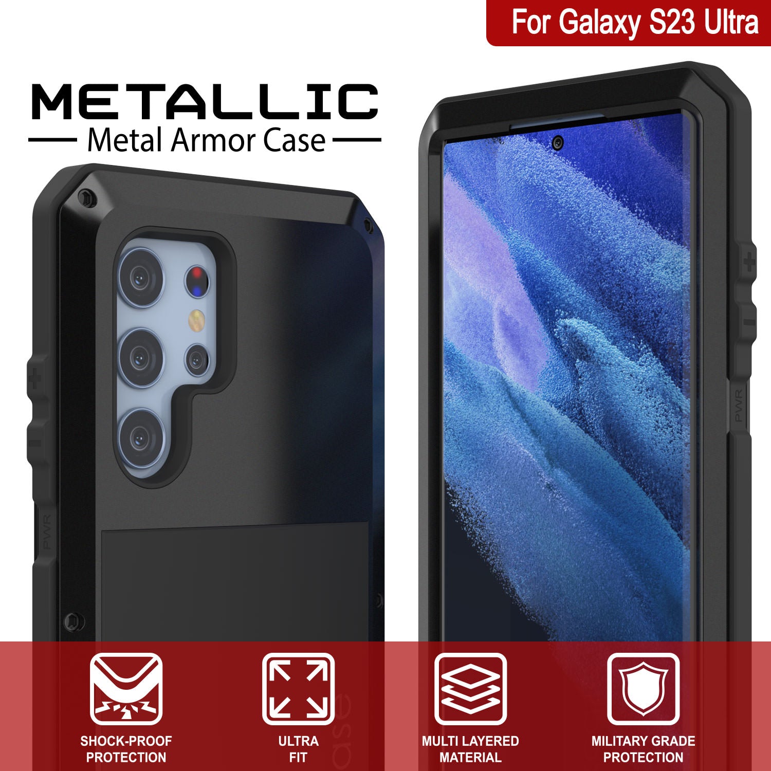 Galaxy S23 Ultra Metal Case, Heavy Duty Military Grade Armor Cover [shock proof] Full Body Hard [Black]