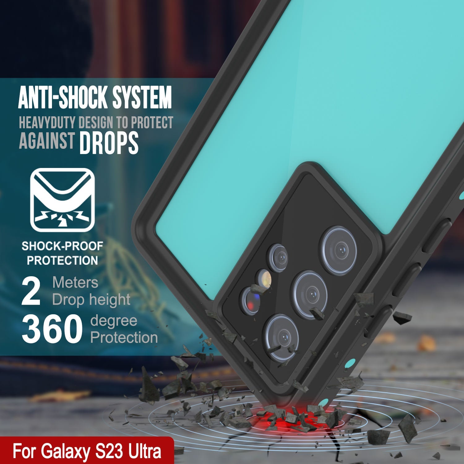 Galaxy S23 Ultra Waterproof Case PunkCase StudStar Teal Thin 6.6ft Underwater IP68 Shock/Snow Proof