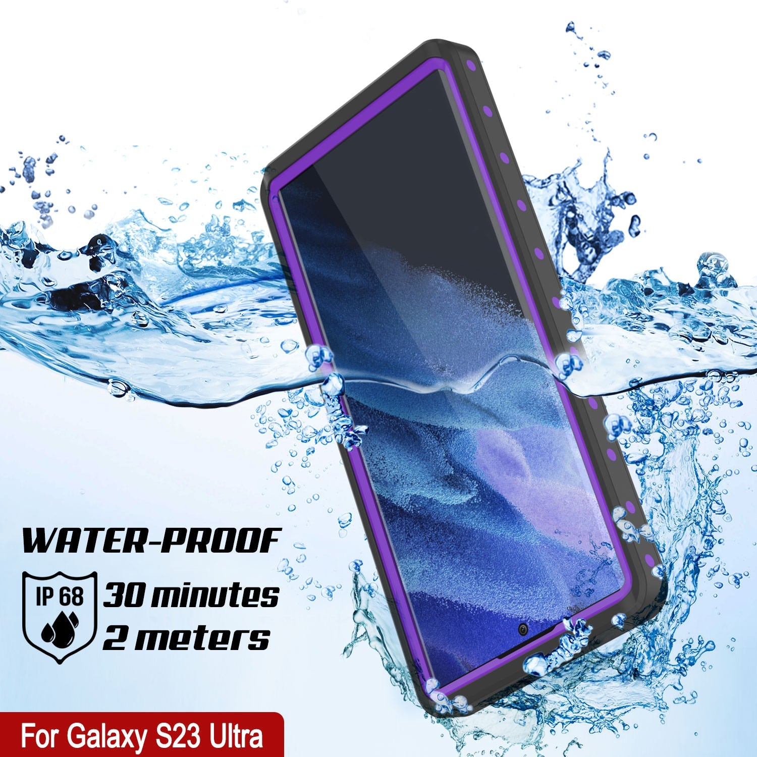 Galaxy S23 Ultra Waterproof Case PunkCase StudStar Purple Thin 6.6ft Underwater IP68 Shock/Snow Proof