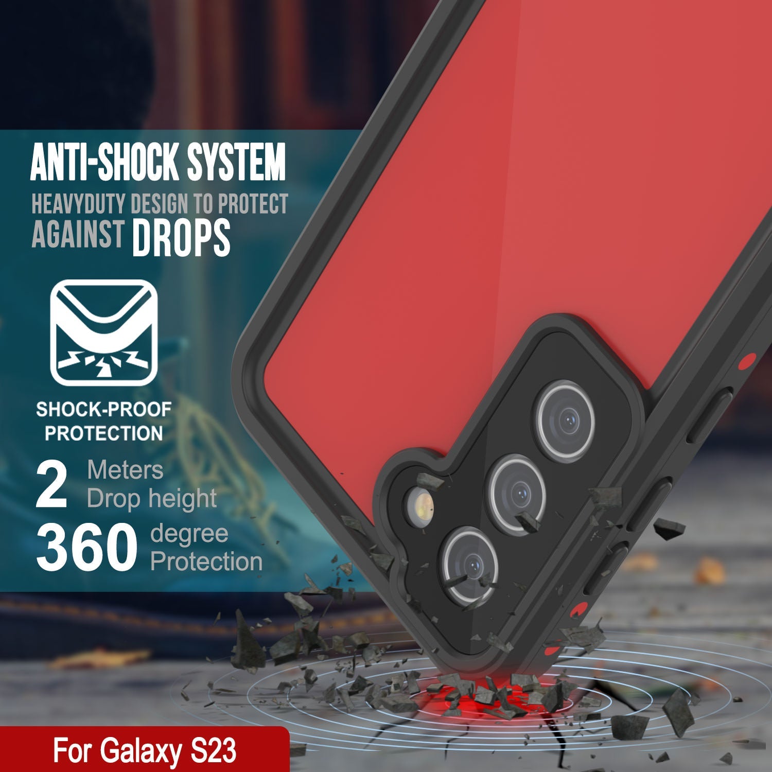 Galaxy S23 Waterproof Case PunkCase StudStar Red Thin 6.6ft Underwater IP68 Shock/Snow Proof