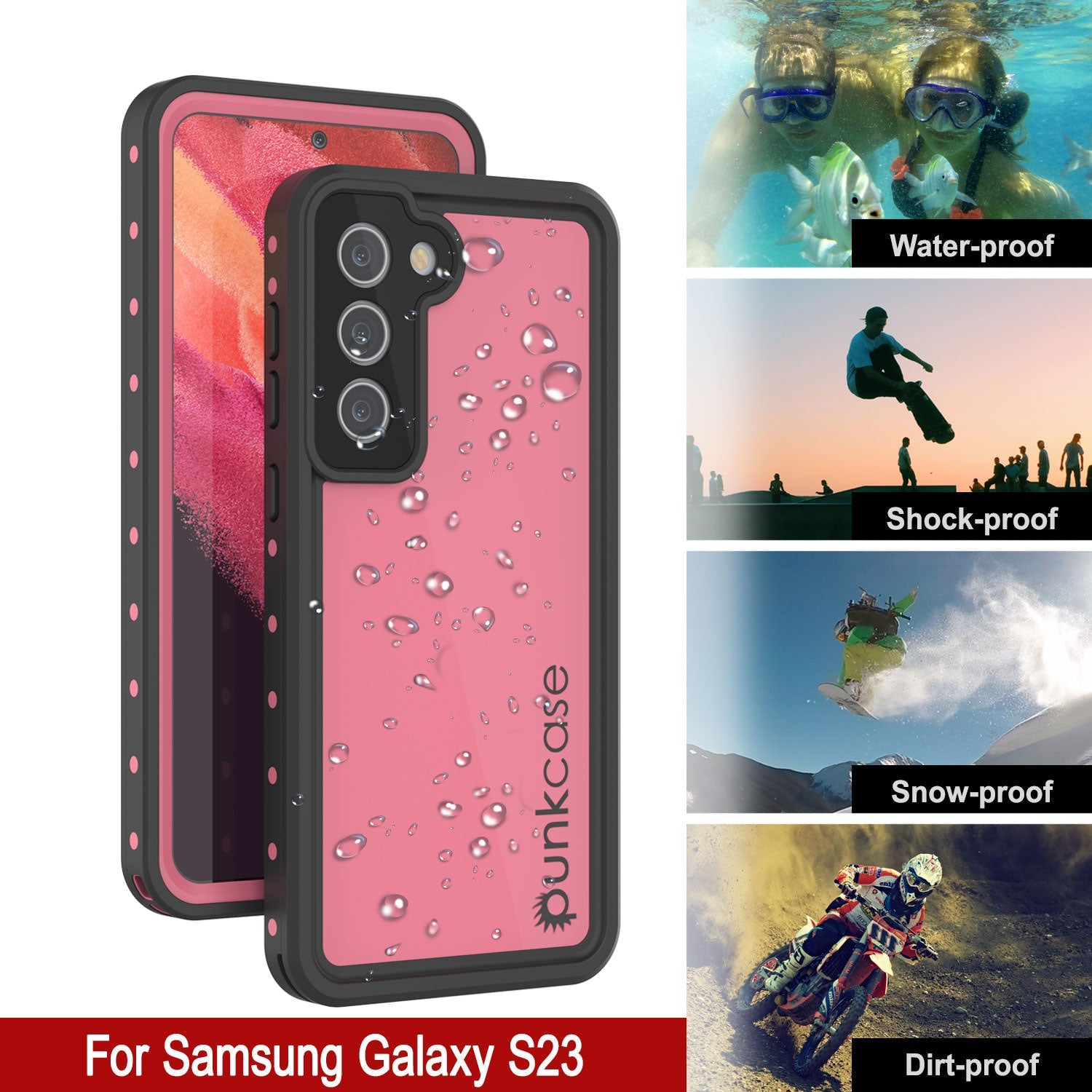 Galaxy S23 Waterproof Case PunkCase StudStar Pink Thin 6.6ft Underwater IP68 Shock/Snow Proof