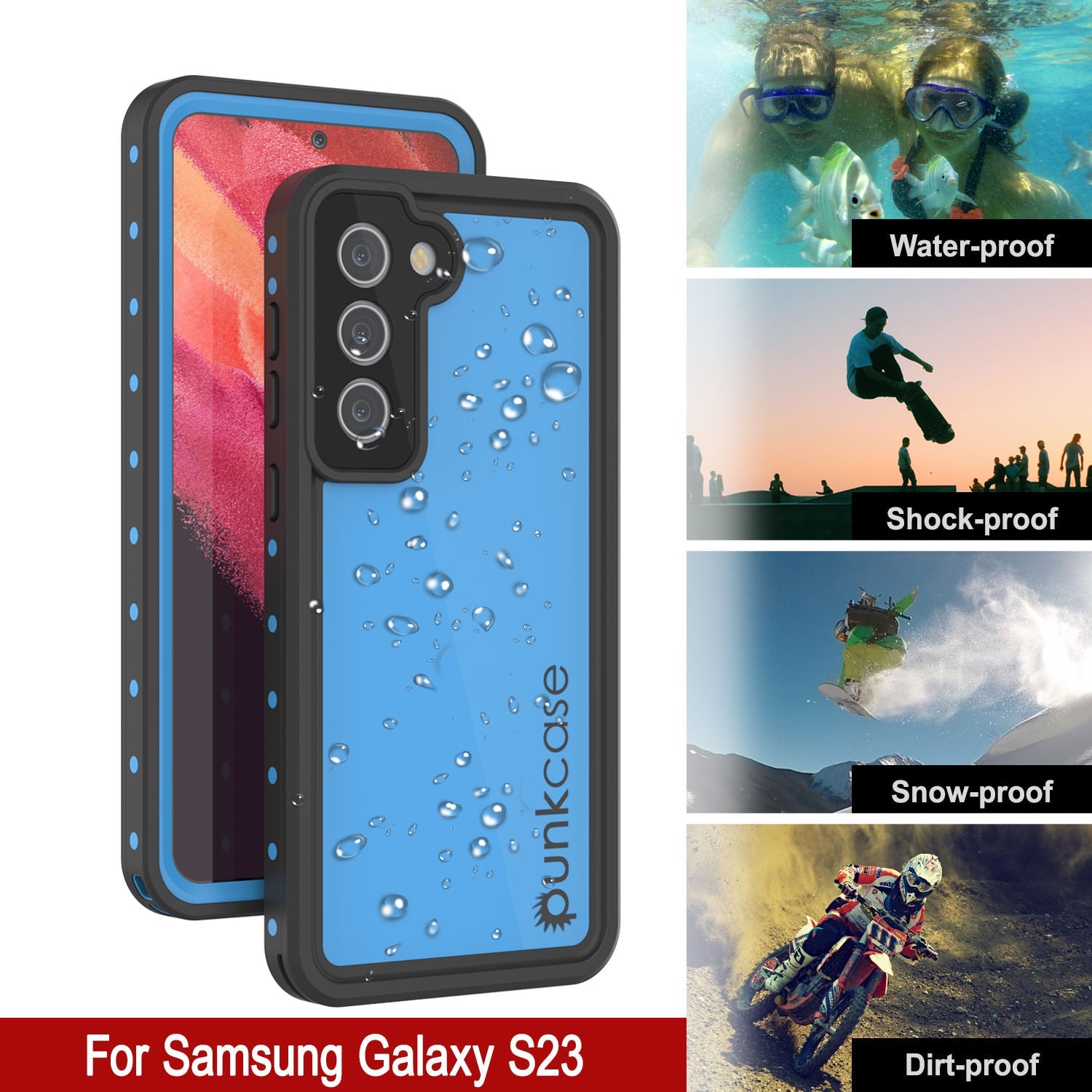 Galaxy S23 Waterproof Case PunkCase StudStar Light Blue Thin 6.6ft Underwater IP68 ShockProof