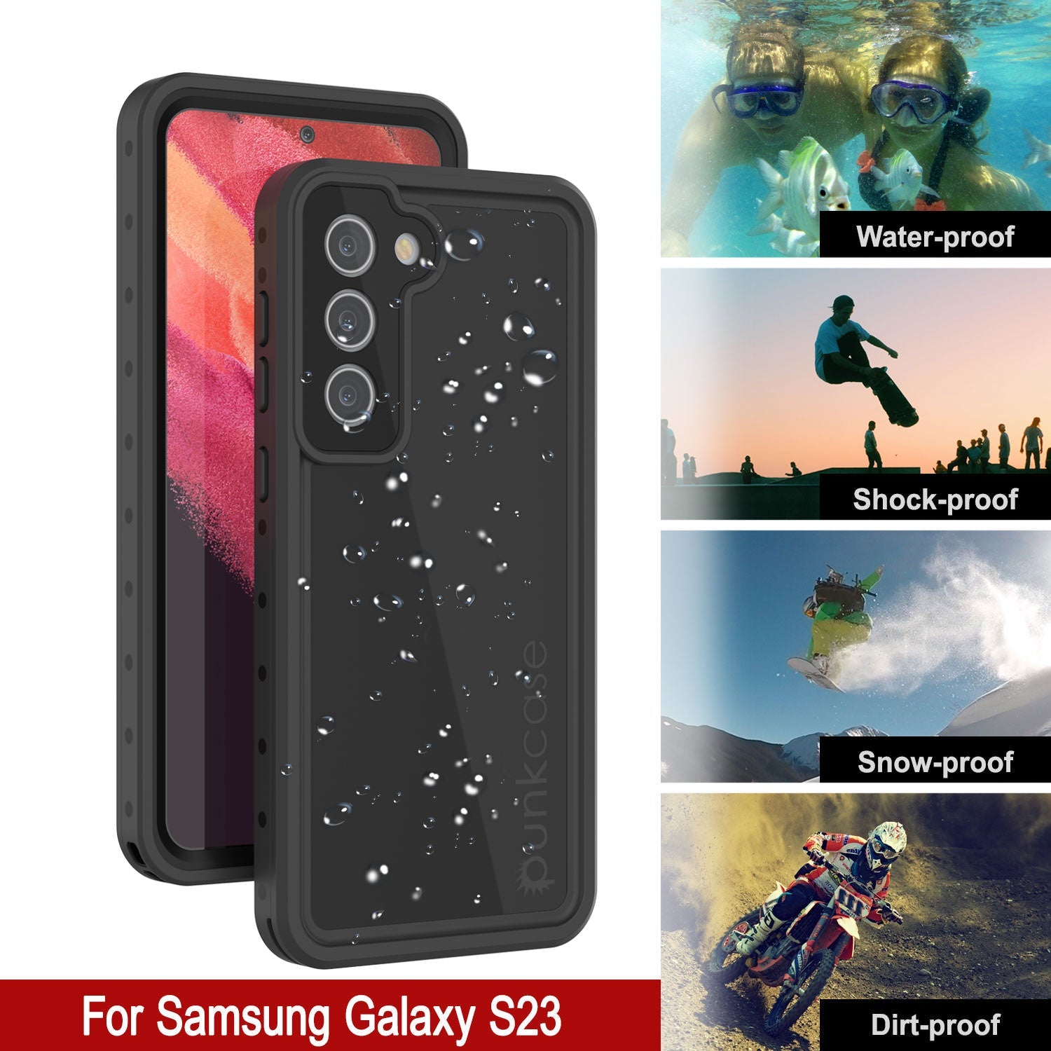 Galaxy S23 Waterproof Case PunkCase StudStar Black Thin 6.6ft Underwater IP68 Shock/Snow Proof