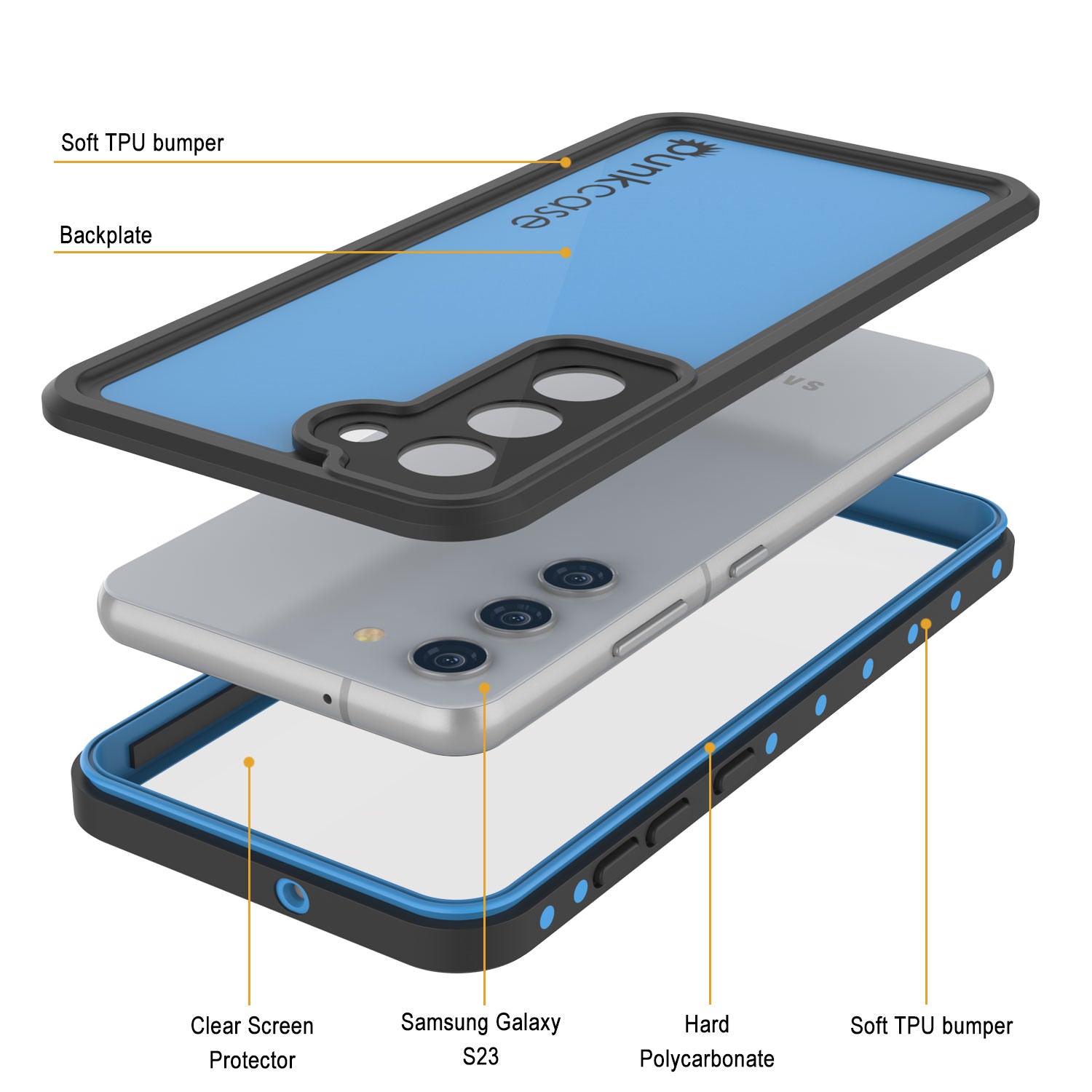 Galaxy S23 Waterproof Case PunkCase StudStar Light Blue Thin 6.6ft Underwater IP68 ShockProof