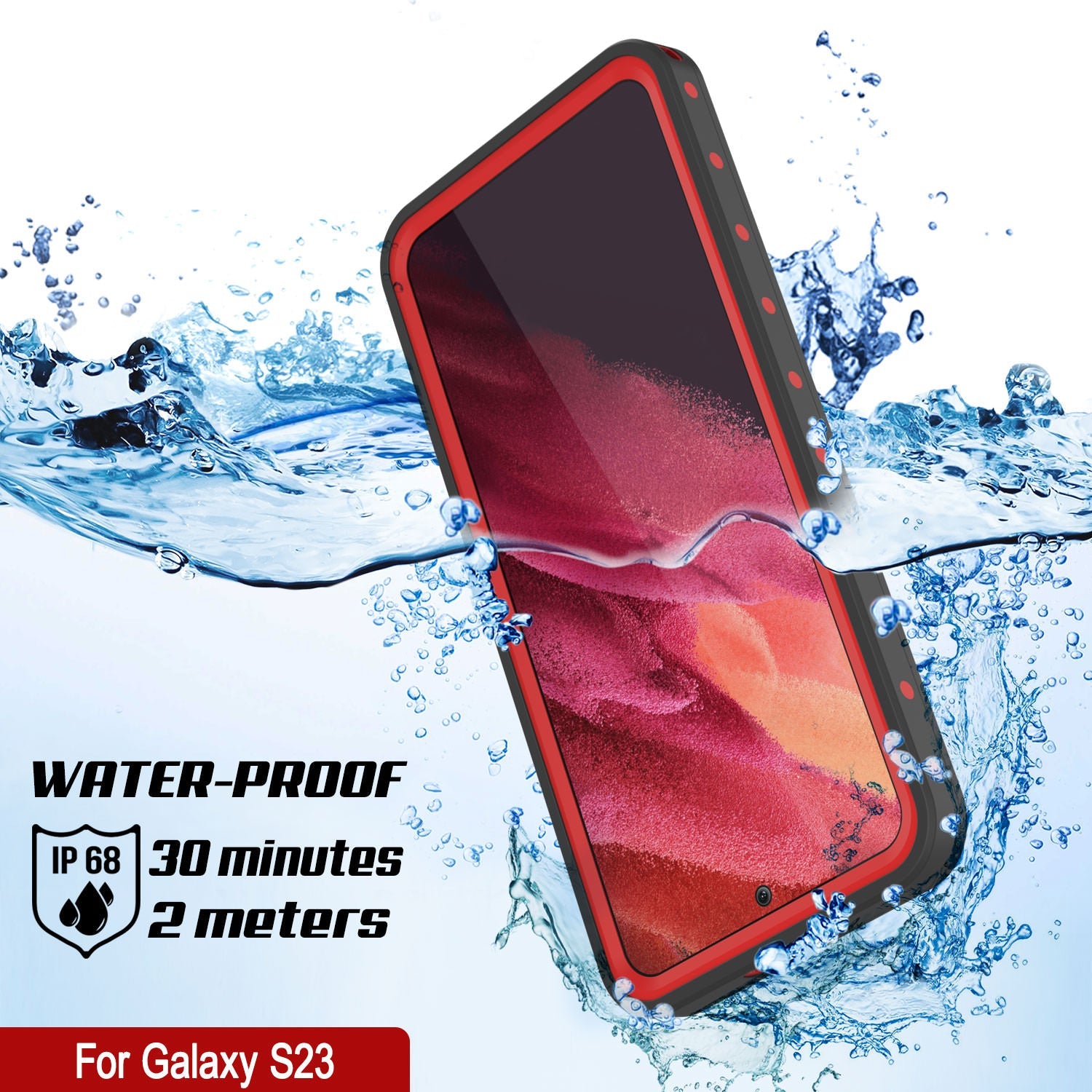 Galaxy S23 Waterproof Case PunkCase StudStar Red Thin 6.6ft Underwater IP68 Shock/Snow Proof