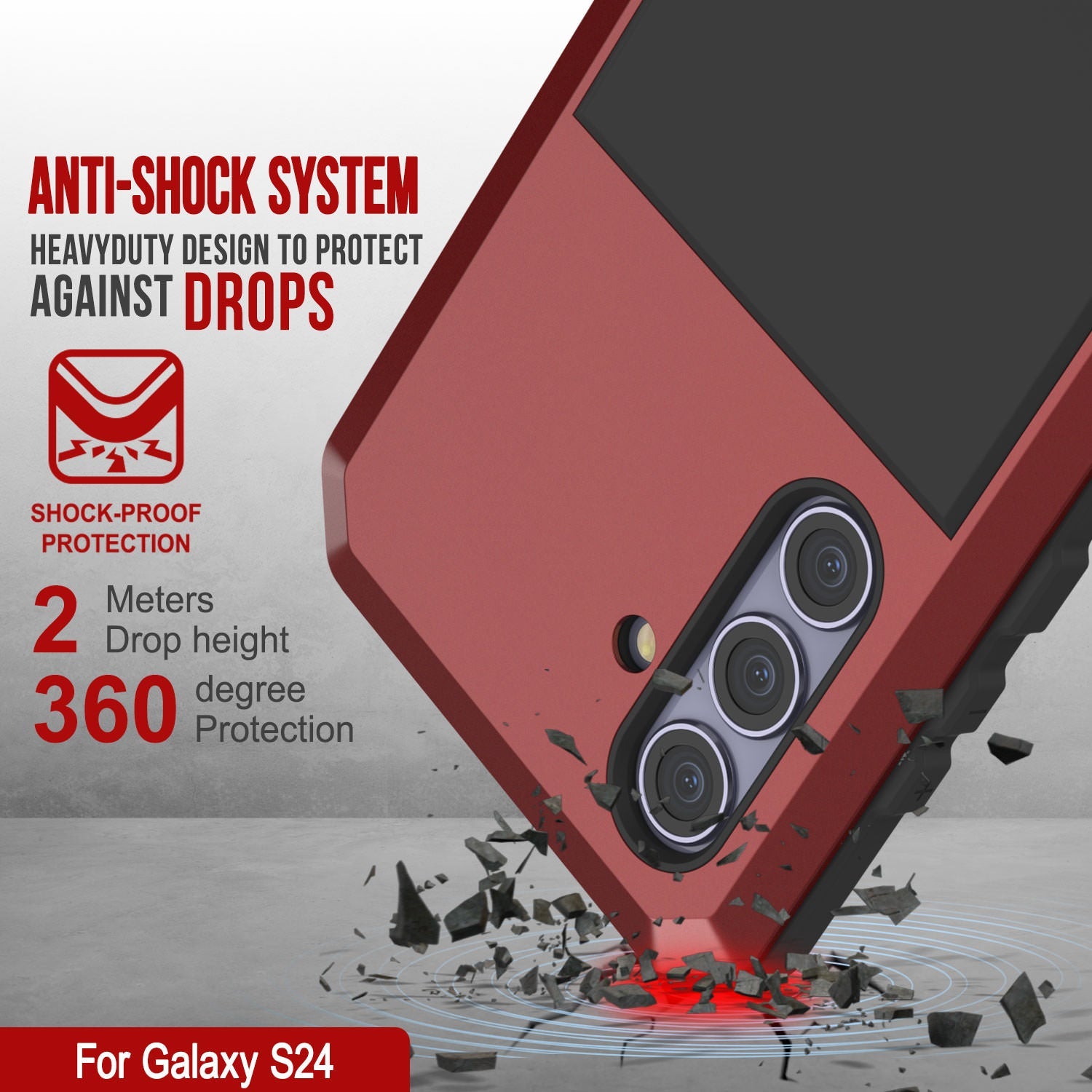 Galaxy S24 Metal Case, Heavy Duty Military Grade Armor Cover [shock proof] Full Body Hard [Red]