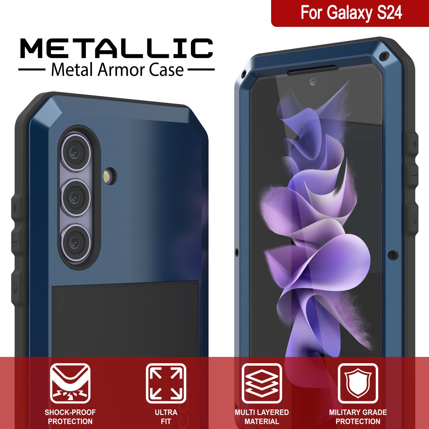 Galaxy S24 Metal Case, Heavy Duty Military Grade Armor Cover [shock proof] Full Body Hard [Blue]
