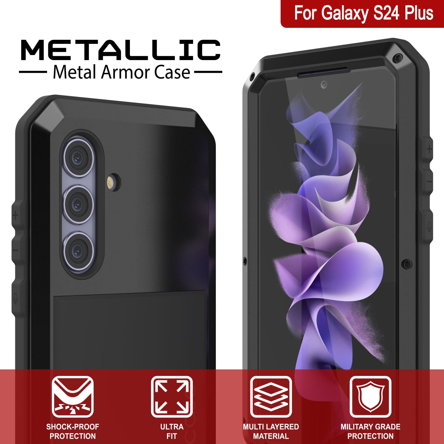 Galaxy S24 Plus Metal Case, Heavy Duty Military Grade Armor Cover [shock proof] Full Body Hard [Black]