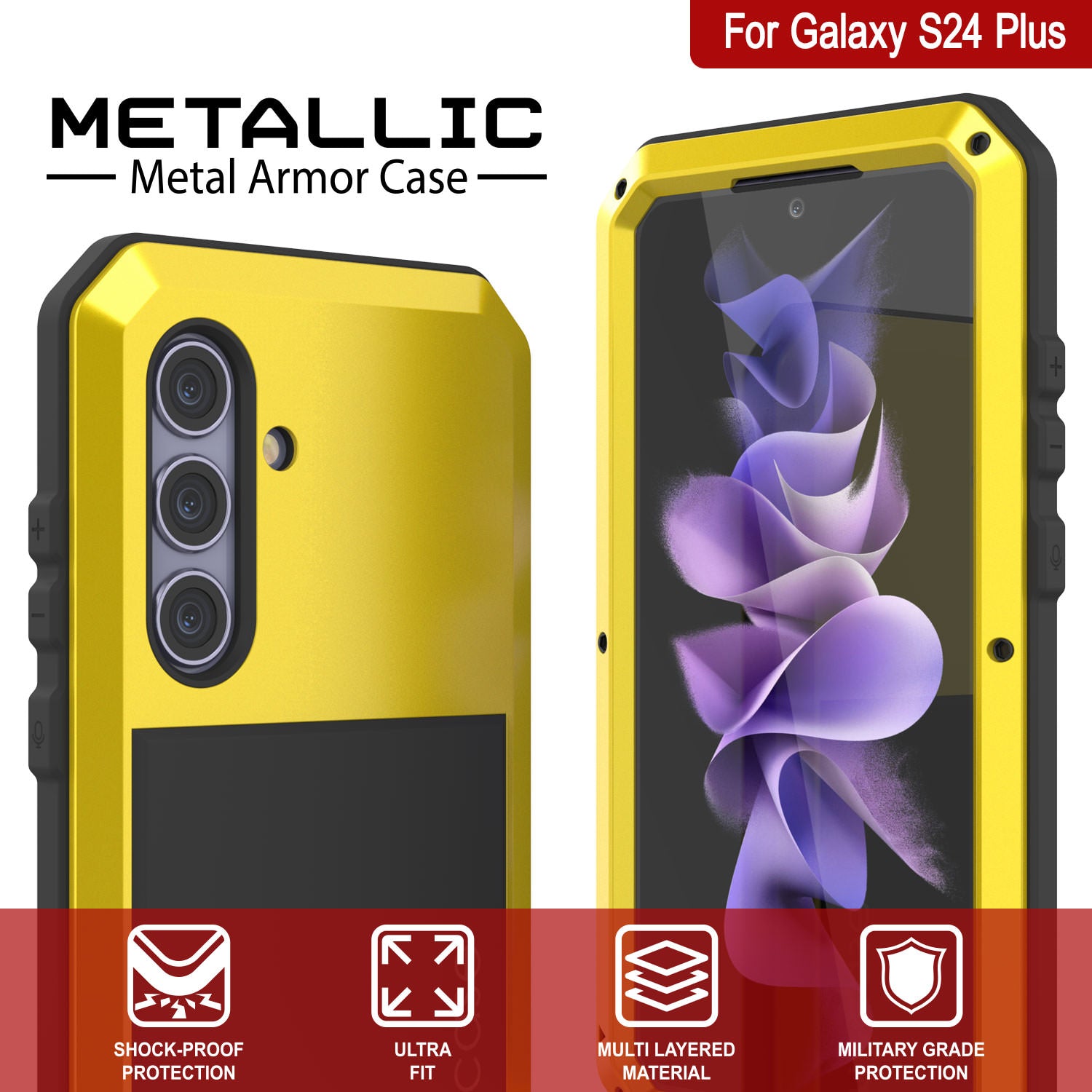 Galaxy S24 Plus Metal Case, Heavy Duty Military Grade Armor Cover [shock proof] Full Body Hard [Yellow]