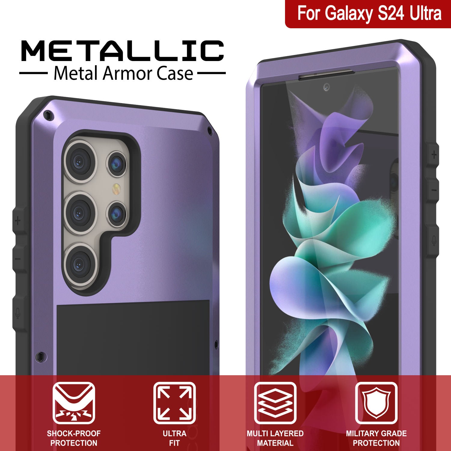 Galaxy S24 Ultra Metal Case, Heavy Duty Military Grade Armor Cover [shock proof] Full Body Hard [Purple]