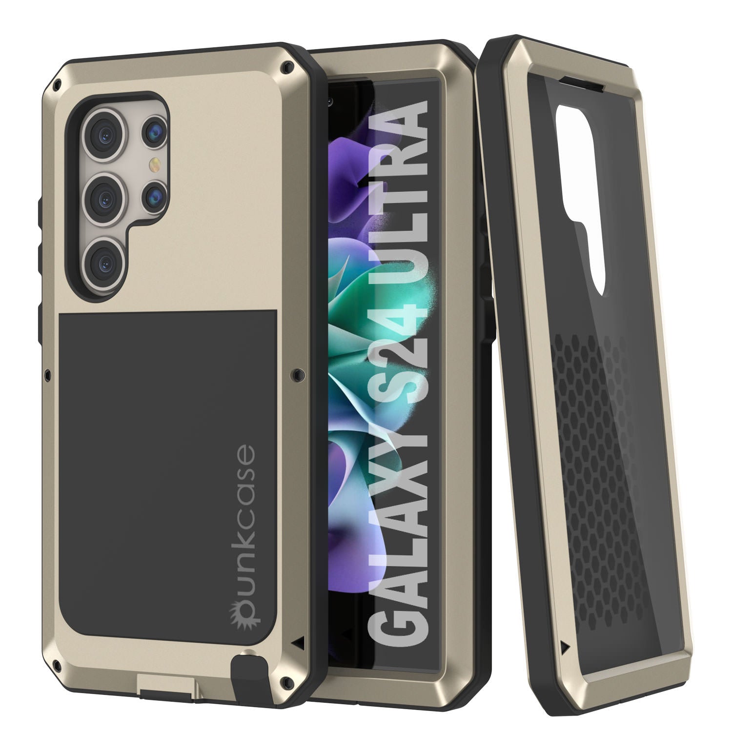 Galaxy S24 Ultra Metal Case, Heavy Duty Military Grade Armor Cover [shock proof] Full Body Hard [Gold]