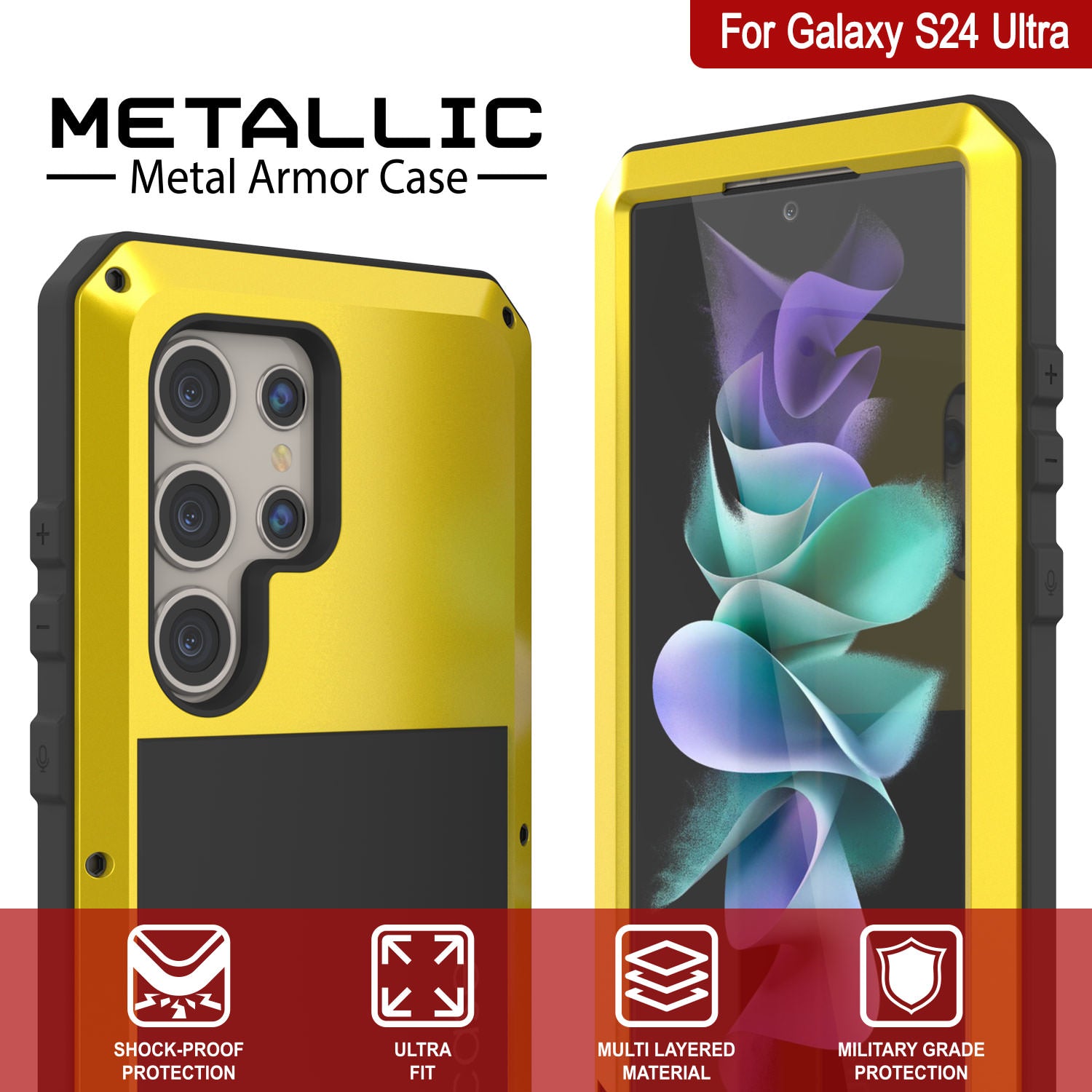 Galaxy S24 Ultra Metal Case, Heavy Duty Military Grade Armor Cover [shock proof] Full Body Hard [Yellow]