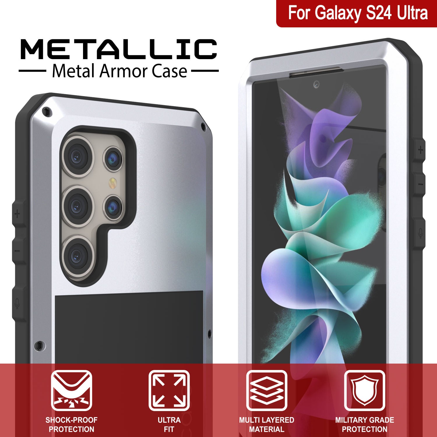 Galaxy S24 Ultra Metal Case, Heavy Duty Military Grade Armor Cover [shock proof] Full Body Hard [White]