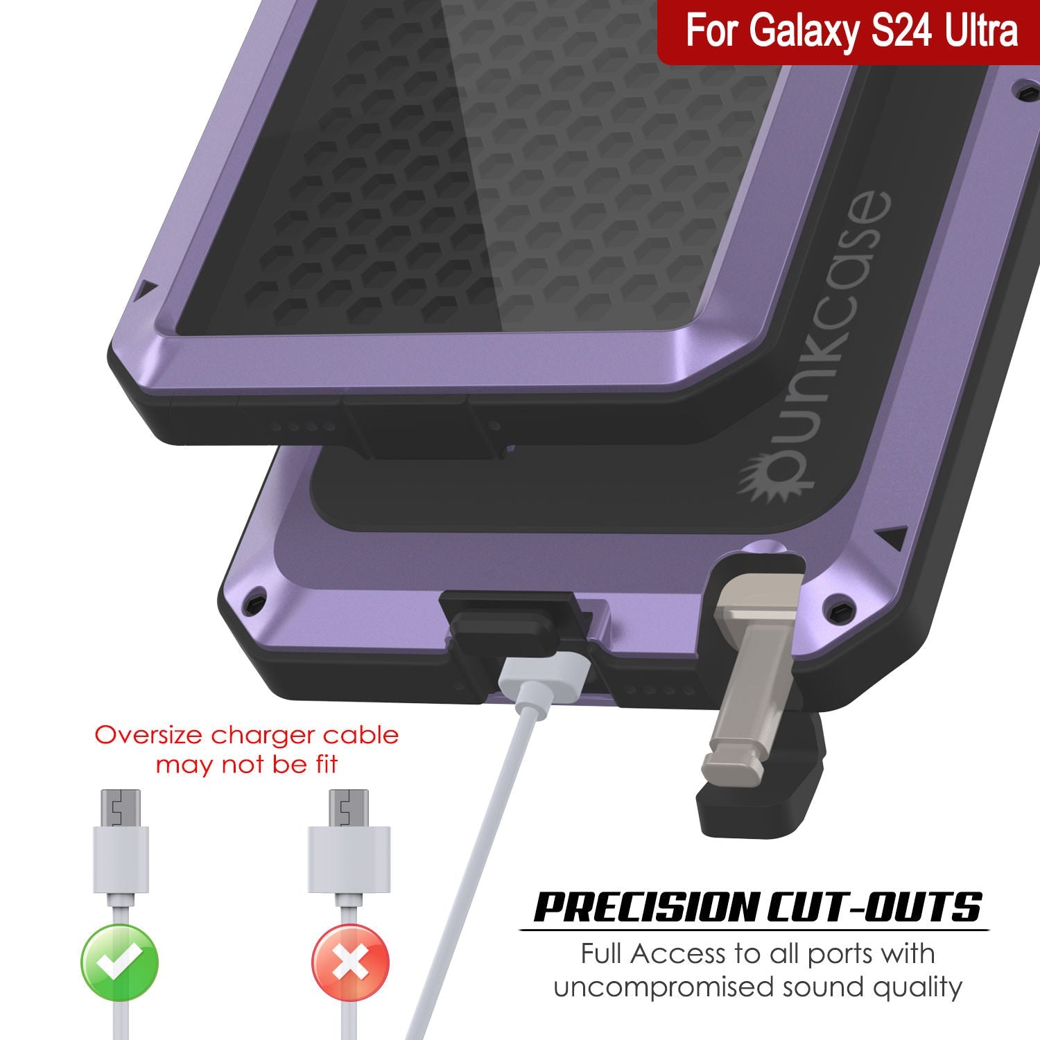 Galaxy S24 Ultra Metal Case, Heavy Duty Military Grade Armor Cover [shock proof] Full Body Hard [Purple]