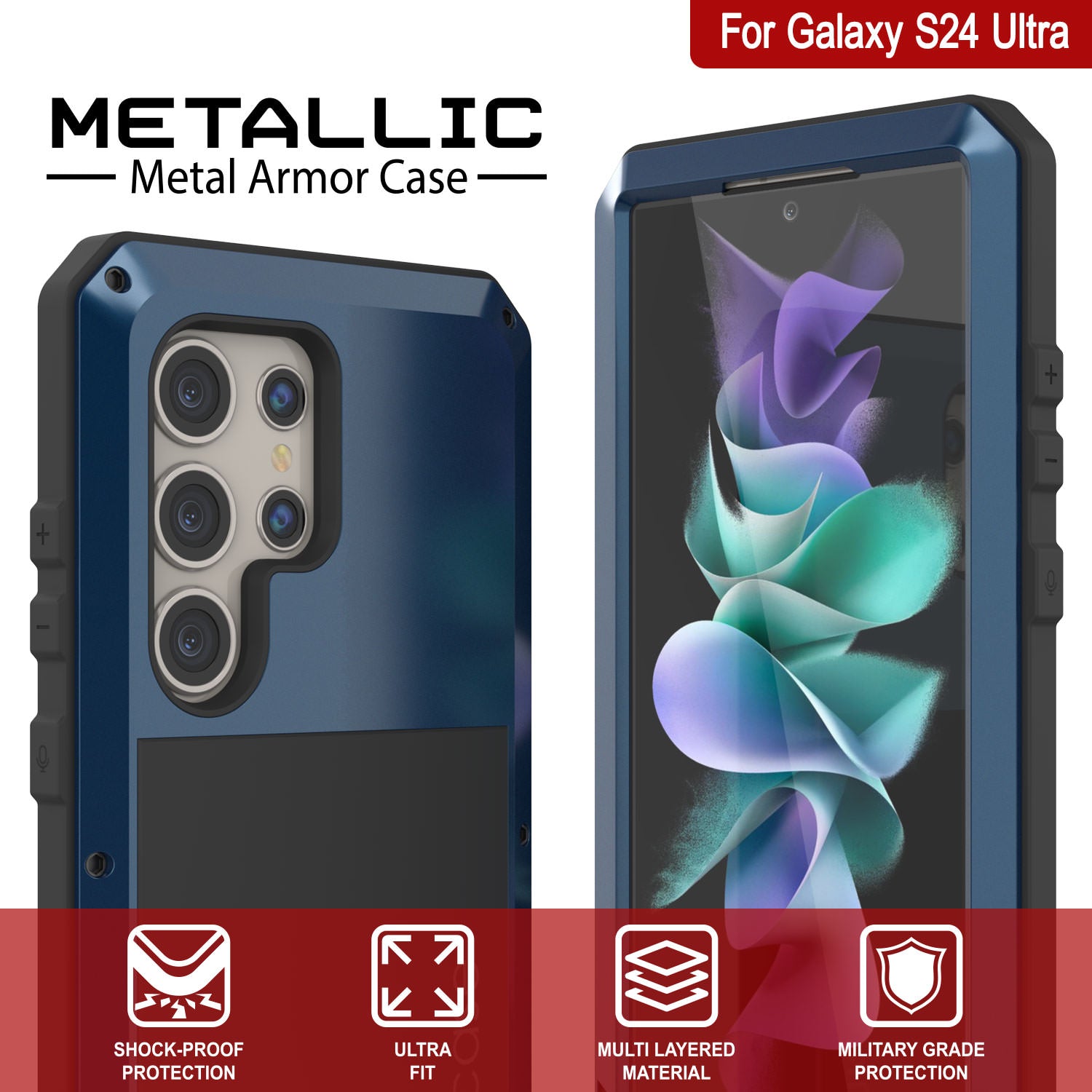 Galaxy S24 Ultra Metal Case, Heavy Duty Military Grade Armor Cover [shock proof] Full Body Hard [Blue]