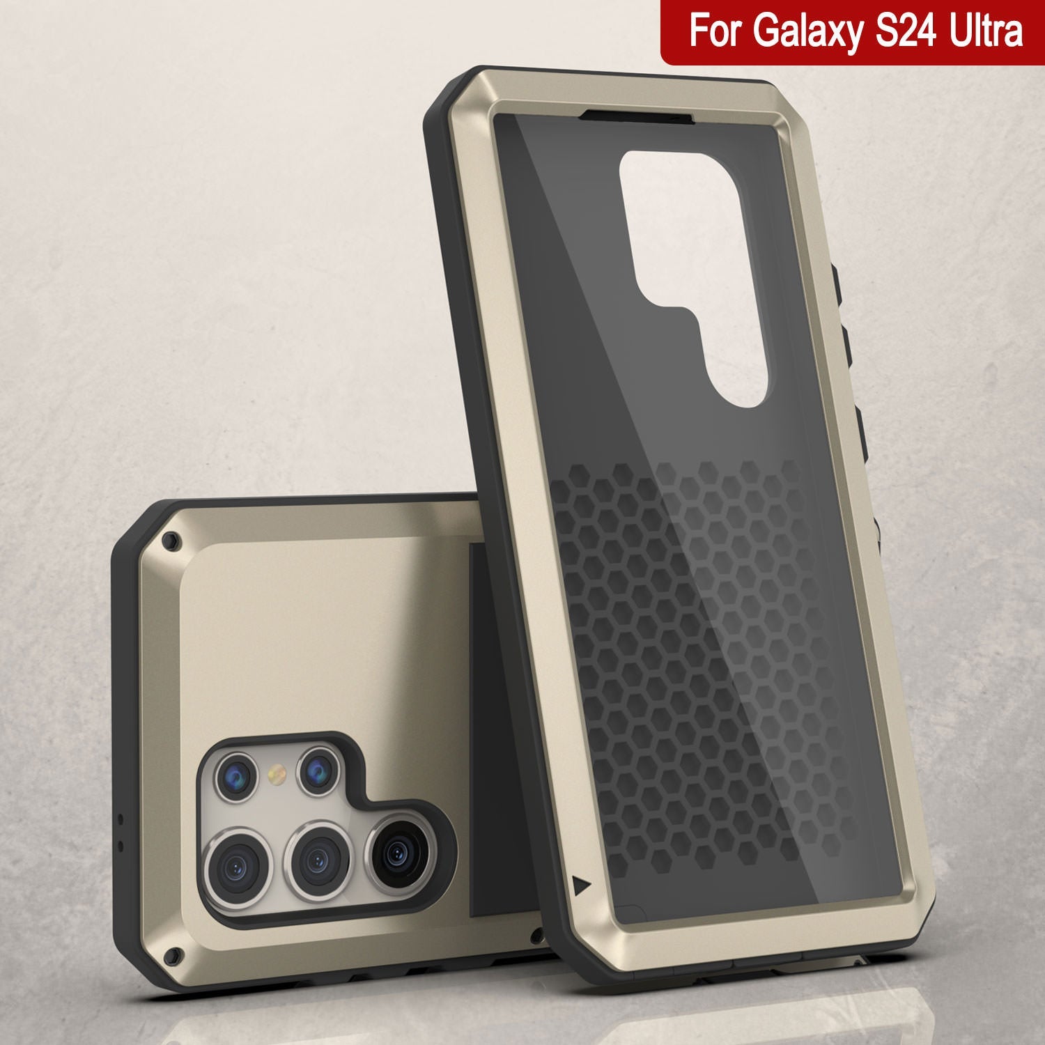 Galaxy S24 Ultra Metal Case, Heavy Duty Military Grade Armor Cover [shock proof] Full Body Hard [Gold]