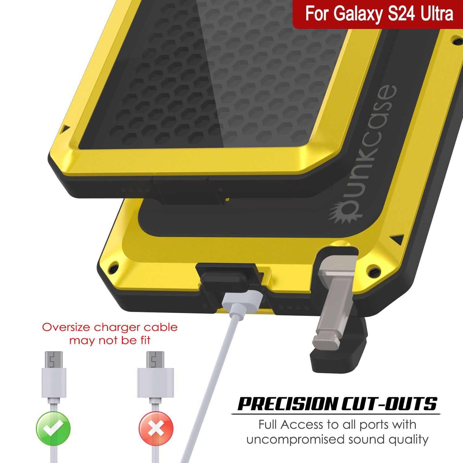 Galaxy S24 Ultra Metal Case, Heavy Duty Military Grade Armor Cover [shock proof] Full Body Hard [Yellow]