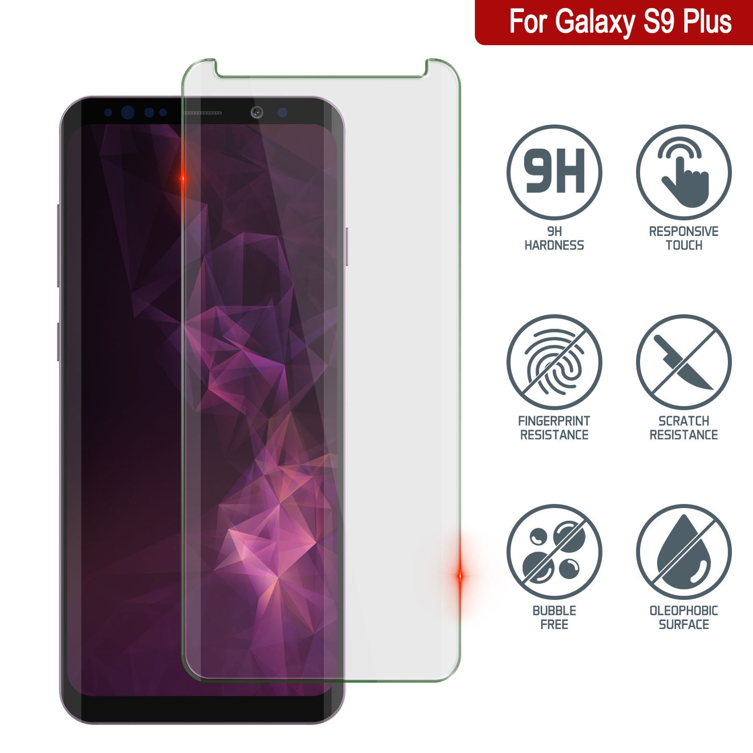 Galaxy S9+ Plus  Silver Punkcase Glass SHIELD Tempered Glass Screen Protector 0.33mm Thick 9H Glass